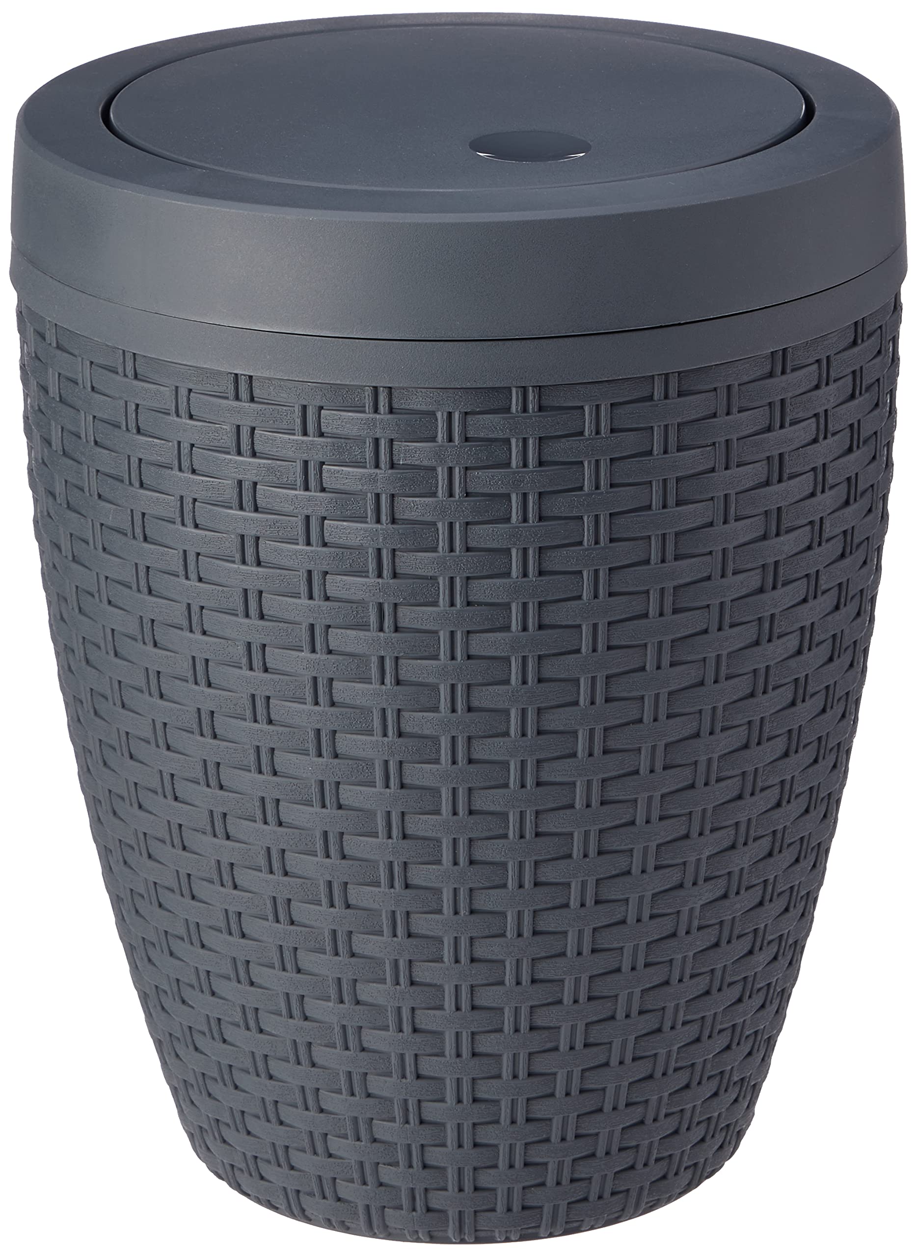 Addis Faux Rattan Round Swing Lid Bathroom Bin - Charcoal | 5L Capacity | Plastic 1