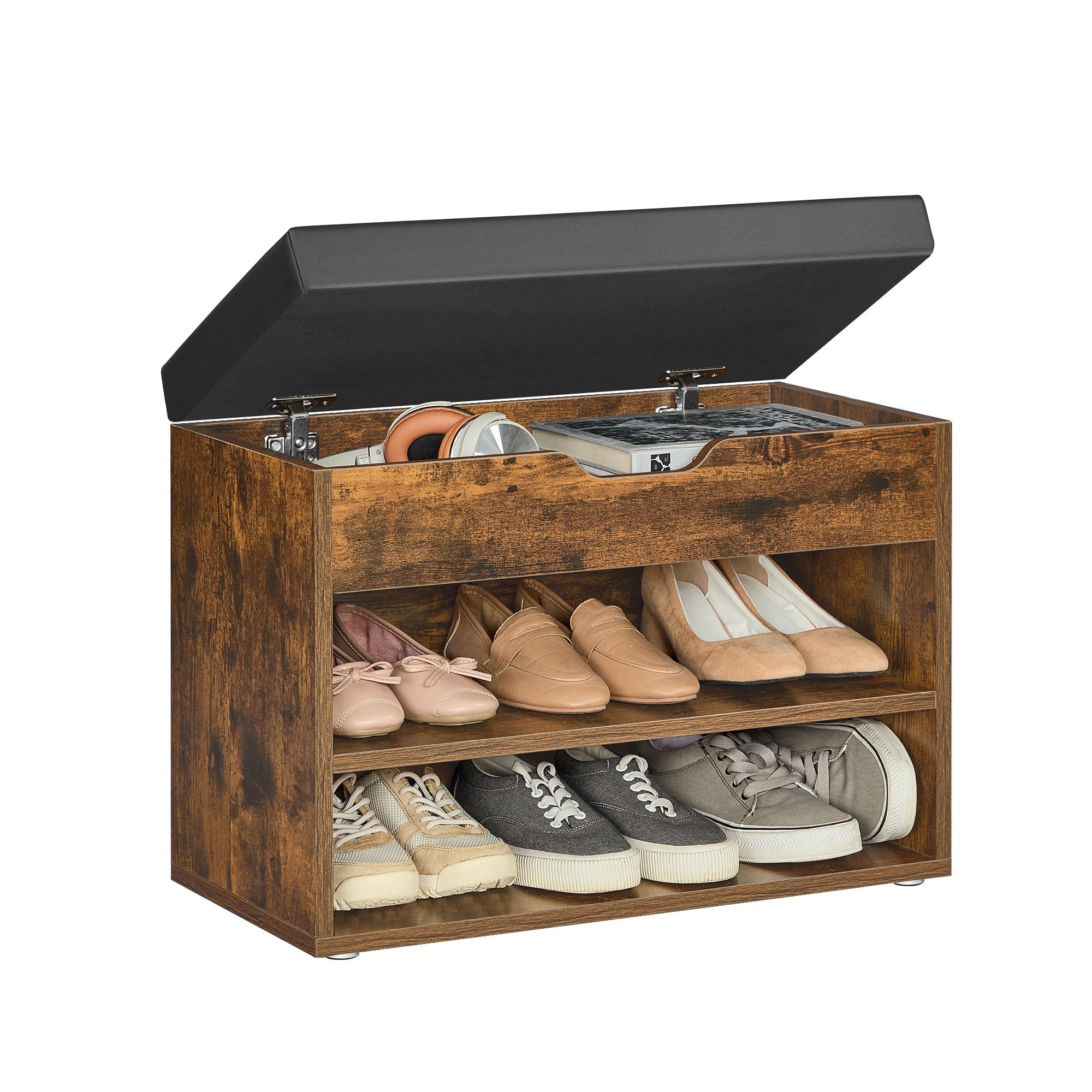 VASAGLE Storage Bench with Padded Seat | 30D x 60W x 44H cm | Rustic Brown