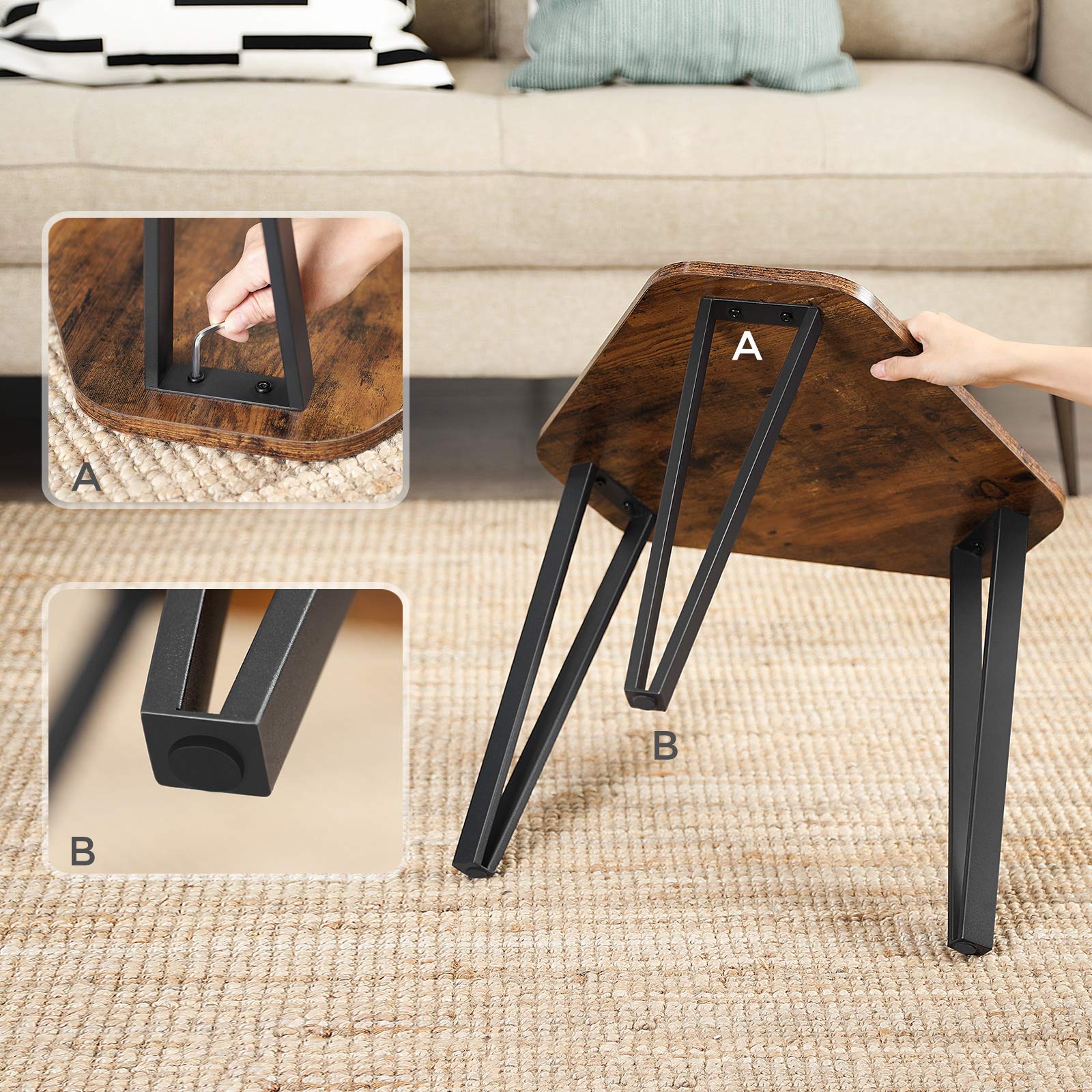 VASAGLE Nesting Coffee Table Set of 3 End Tables for Living Room | Rustic Brown + Black | Industrial Style 6