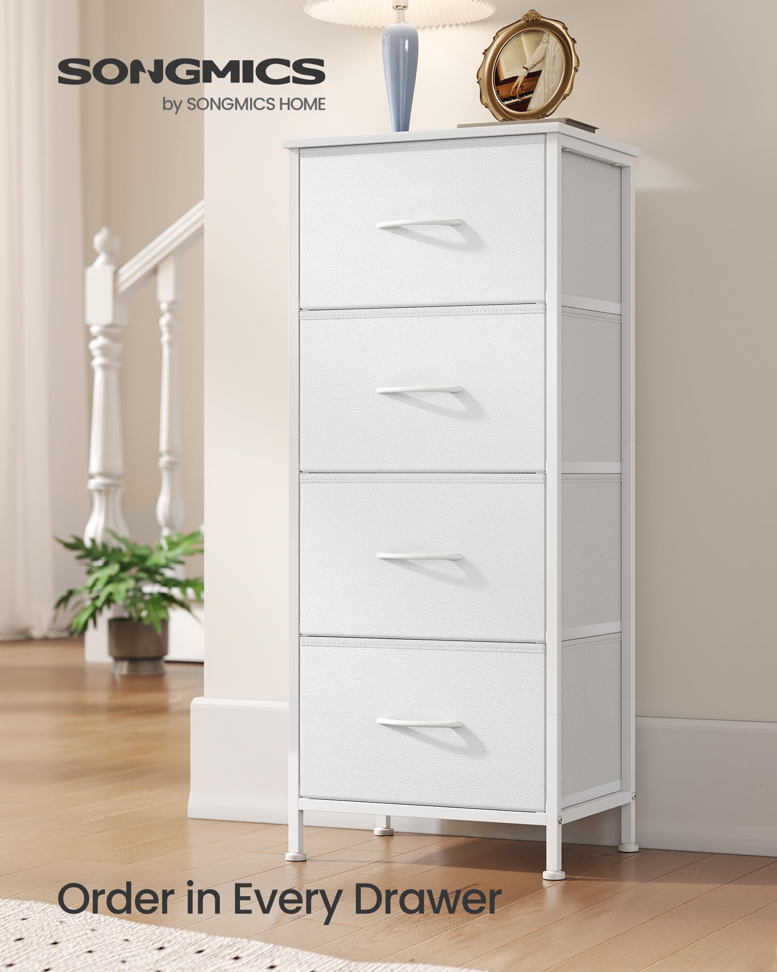 SONGMICS Chest of Drawers - 4 Fabric Drawers Storage Unit | Steel Frame | Cloud White + Snow White 3