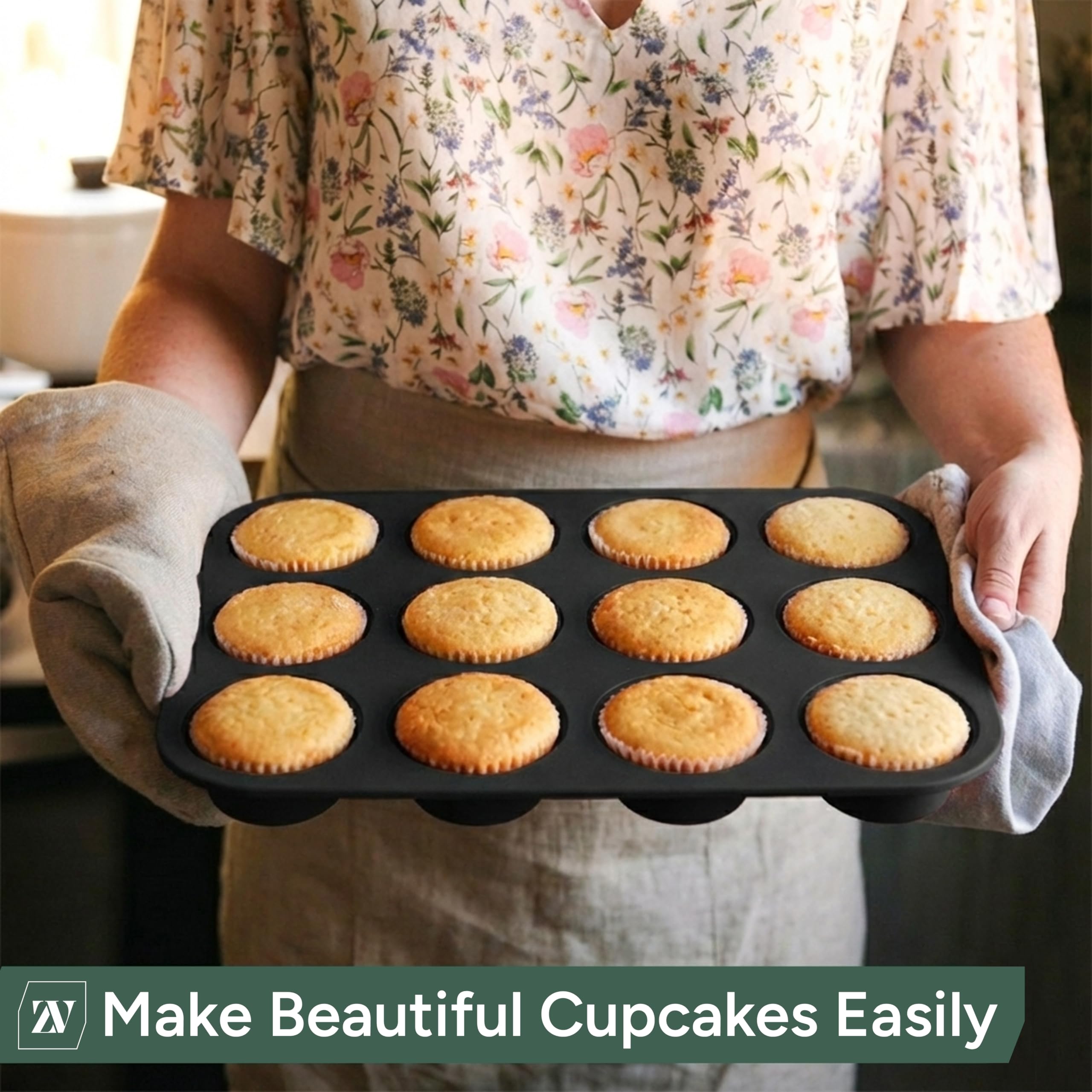 Zuvo Silicone Muffin & Cupcake Tray - 12 Cups Non-Stick, Black, 23x31cm 3