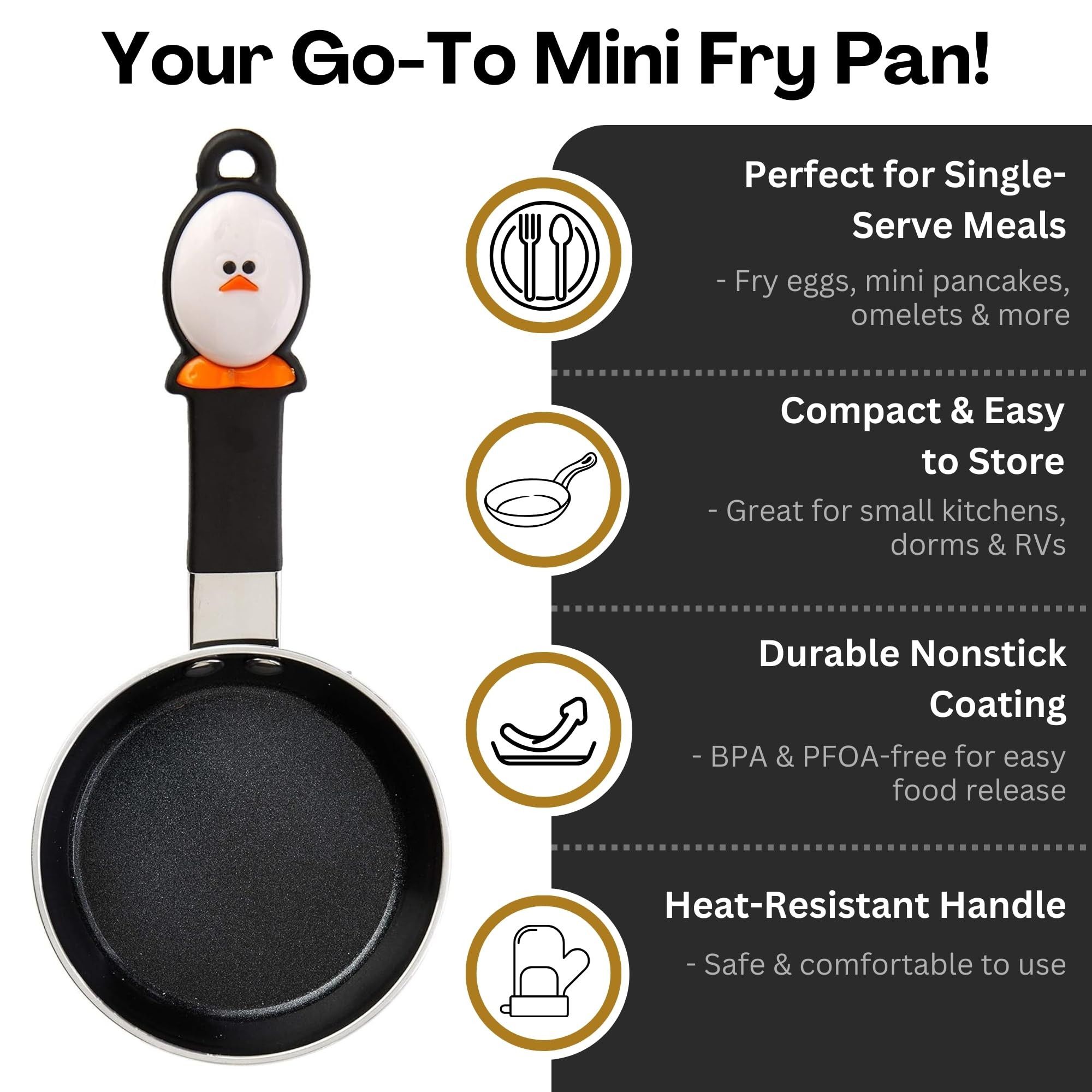 Joie 50162 Whisky Egg Non-Stick Fry Pan - 4.5-Inch Mini Size | Heat Resistant Handle