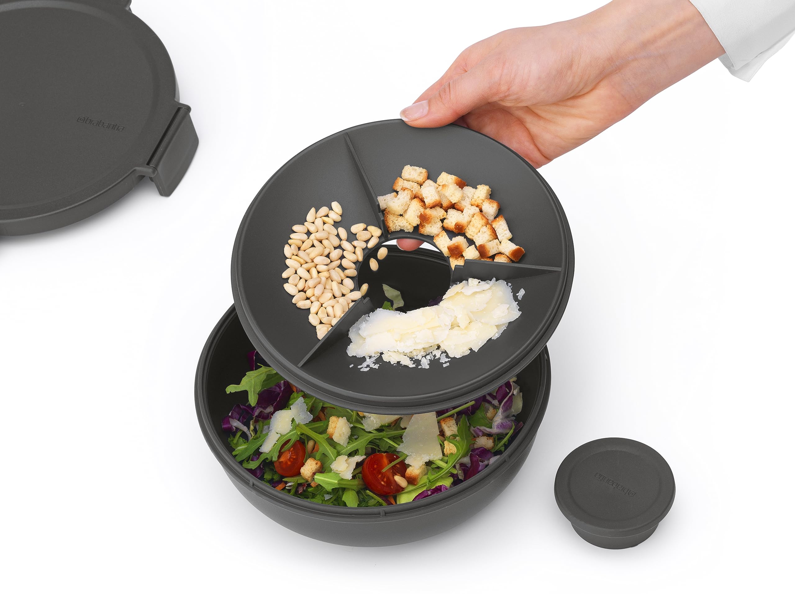 Brabantia Make & Take Salad Bowl - 1.3L Capacity, Dark Grey, Leakproof | Dishwasher Safe 4