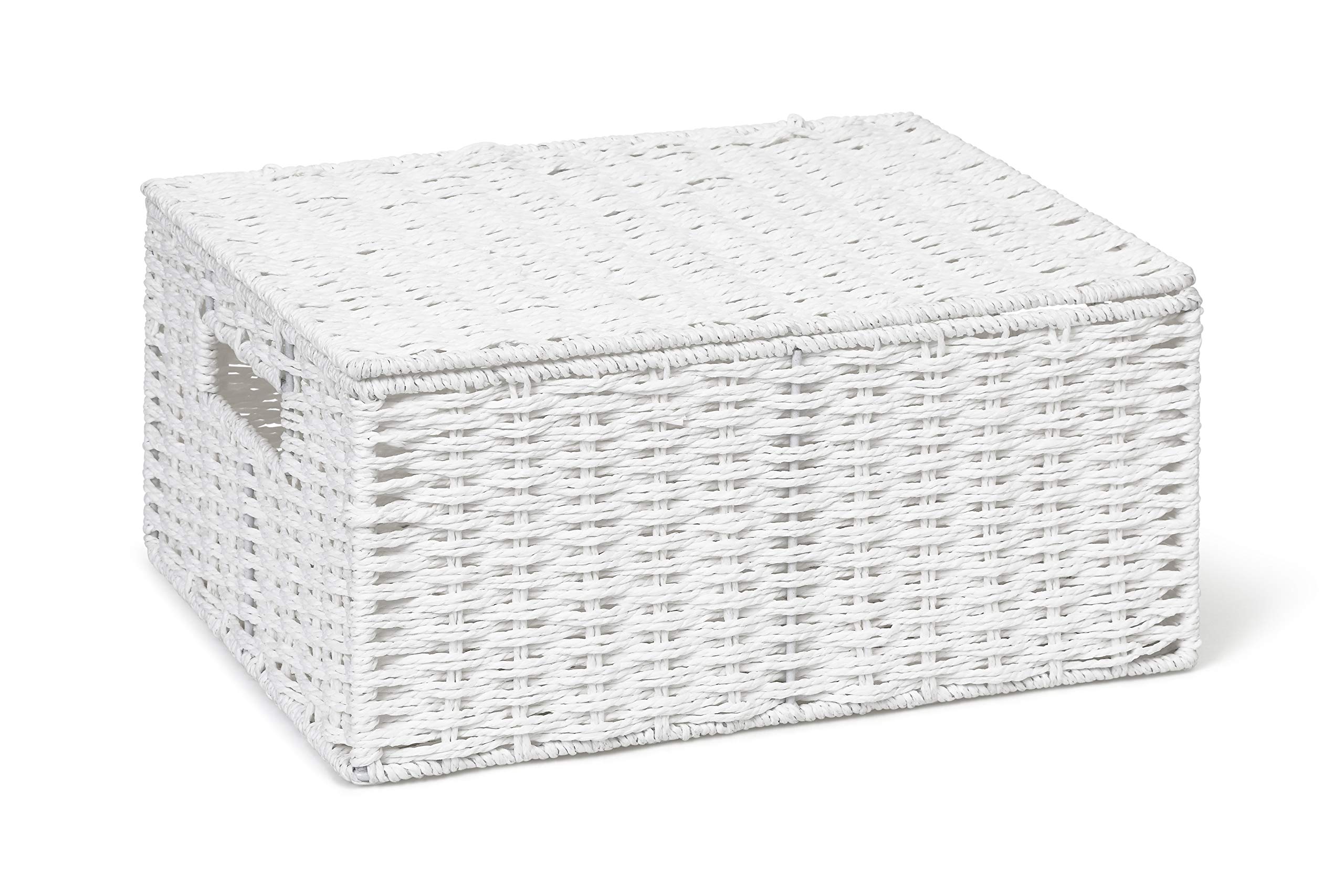 ARPAN Paper Rope Storage Basket Box with Lid - White, Large (W33cm x D24cm x H15.5cm) 1