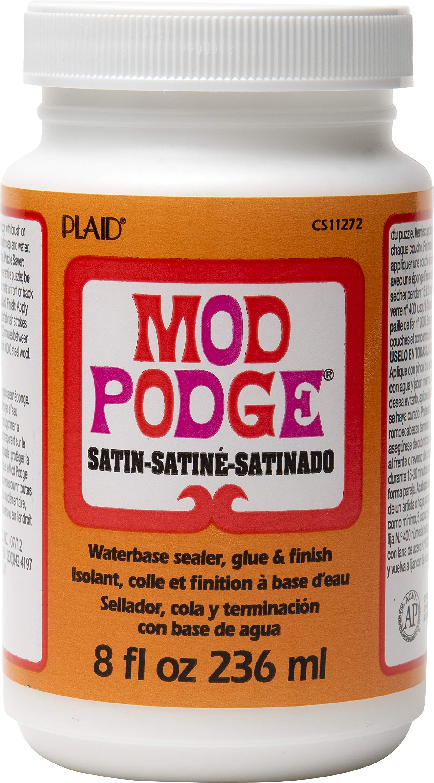 Mod Podge CS11272 - 8 oz Satin Waterbase Sealer, Glue, and Finish | Dries Clear