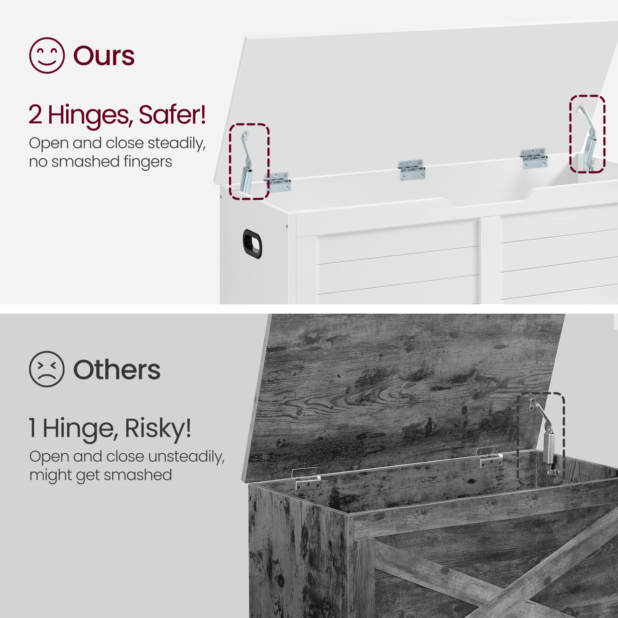 VASAGLE Storage Bench with 2 Safety Hinges | Matte White | 100cm Wide | 100kg Load Capacity 3