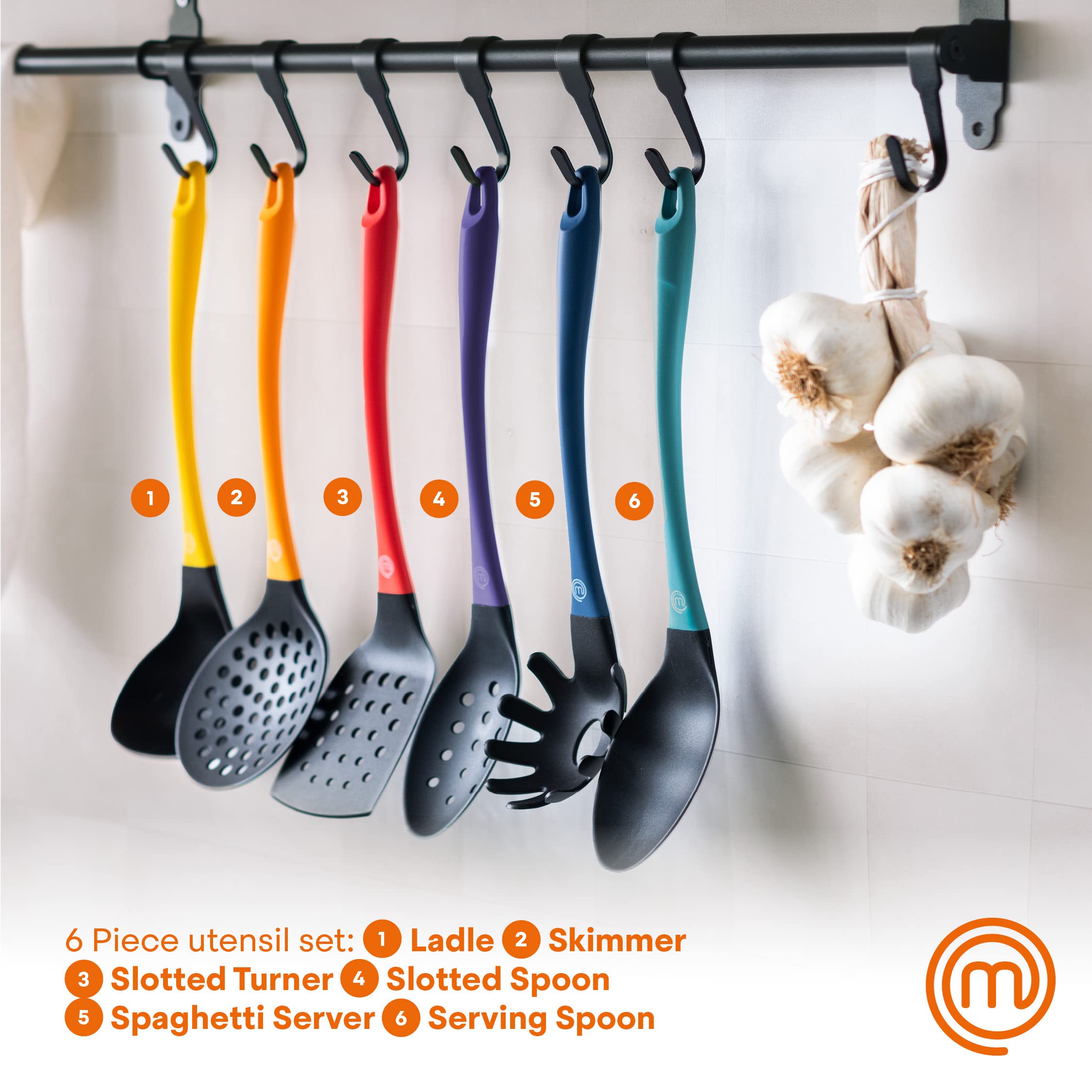 MasterChef 6 Piece Plastic Cooking Turner Set - Non-Scratch, Heat Resistant | Multicolor 2
