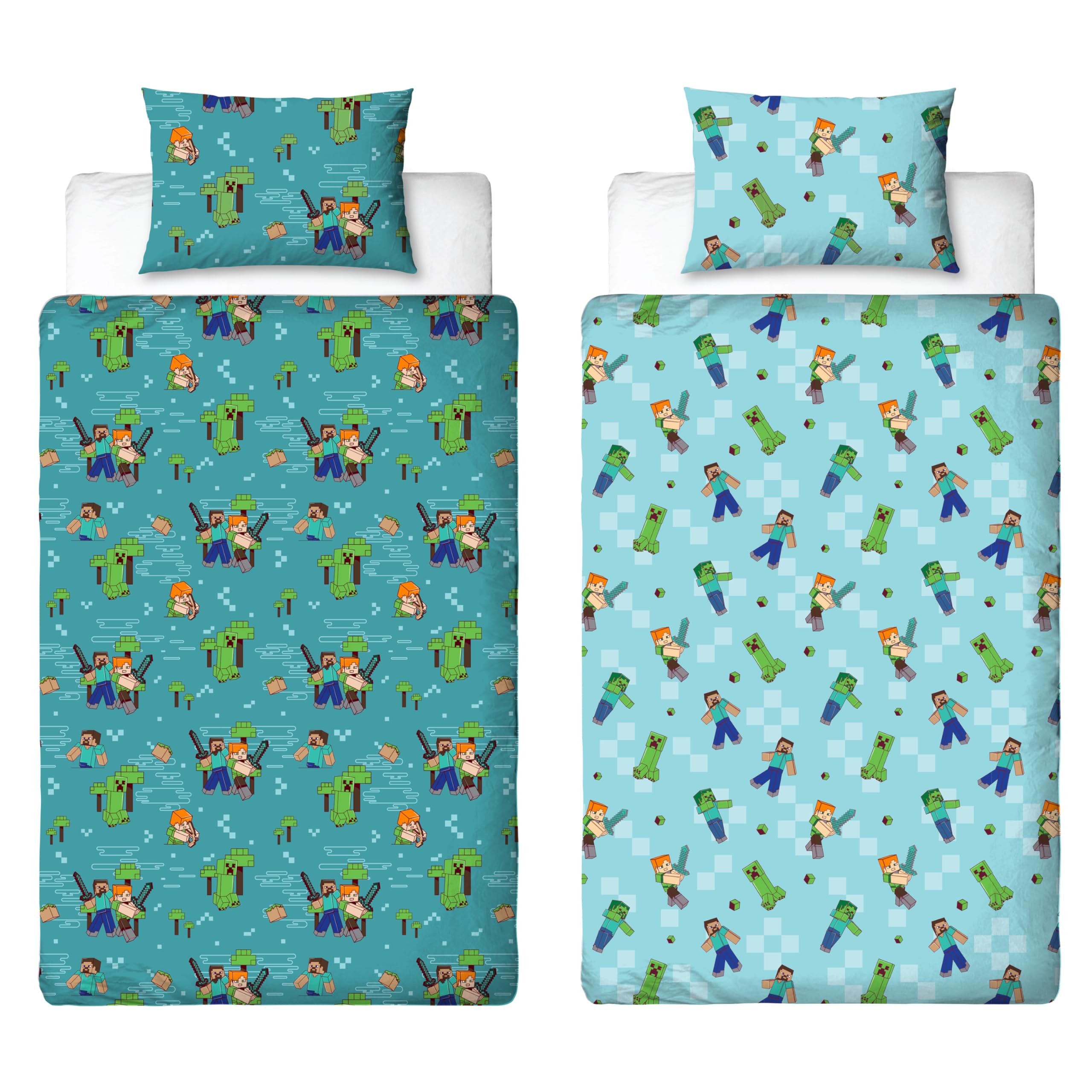 Minecraft Official Single Duvet Cover Set | Reversible Level Up Design | 135cm x 200cm 1