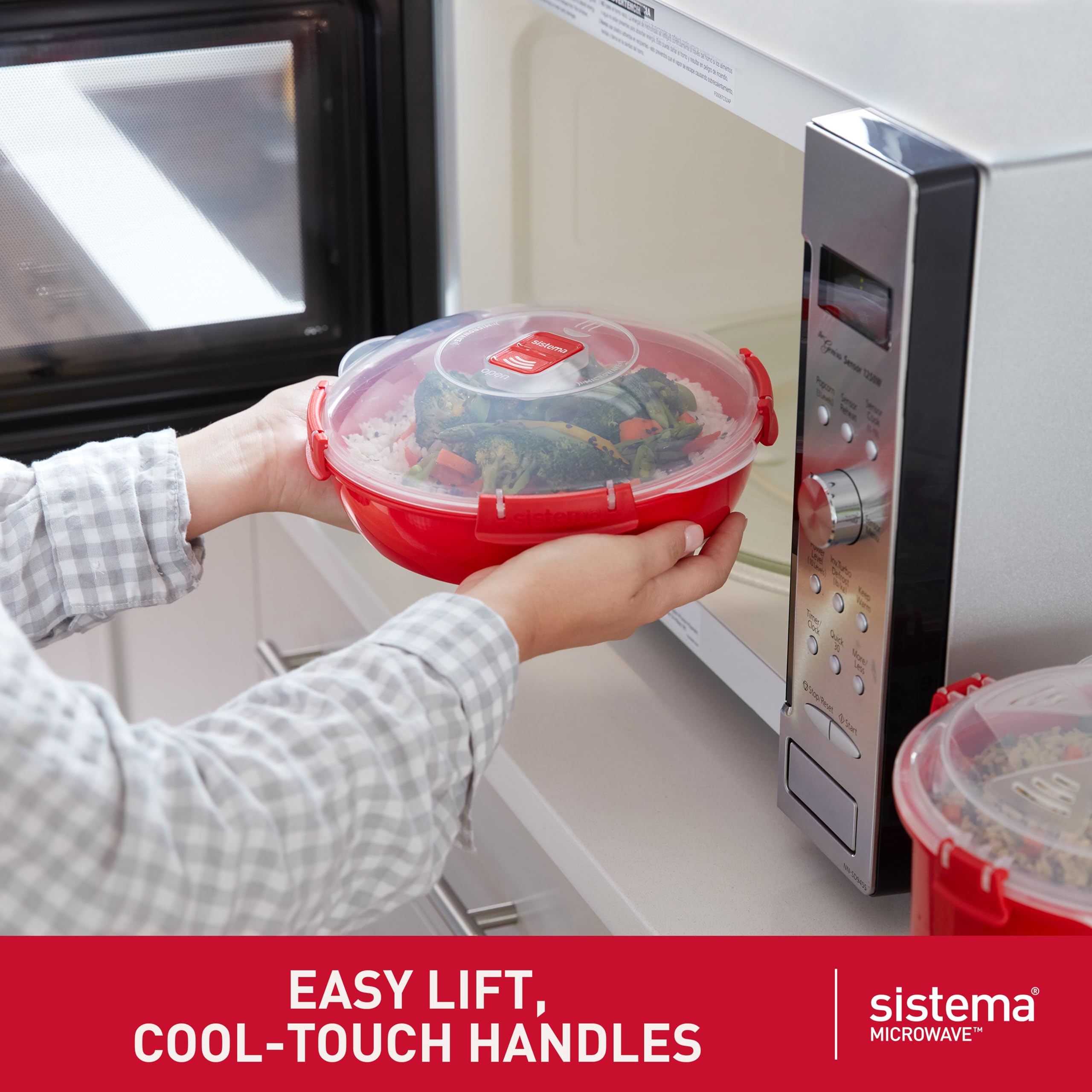 Sistema Round Microwave Container - 1.3L Capacity | Steam Release Vent | Red Plastic | 1 Count 4