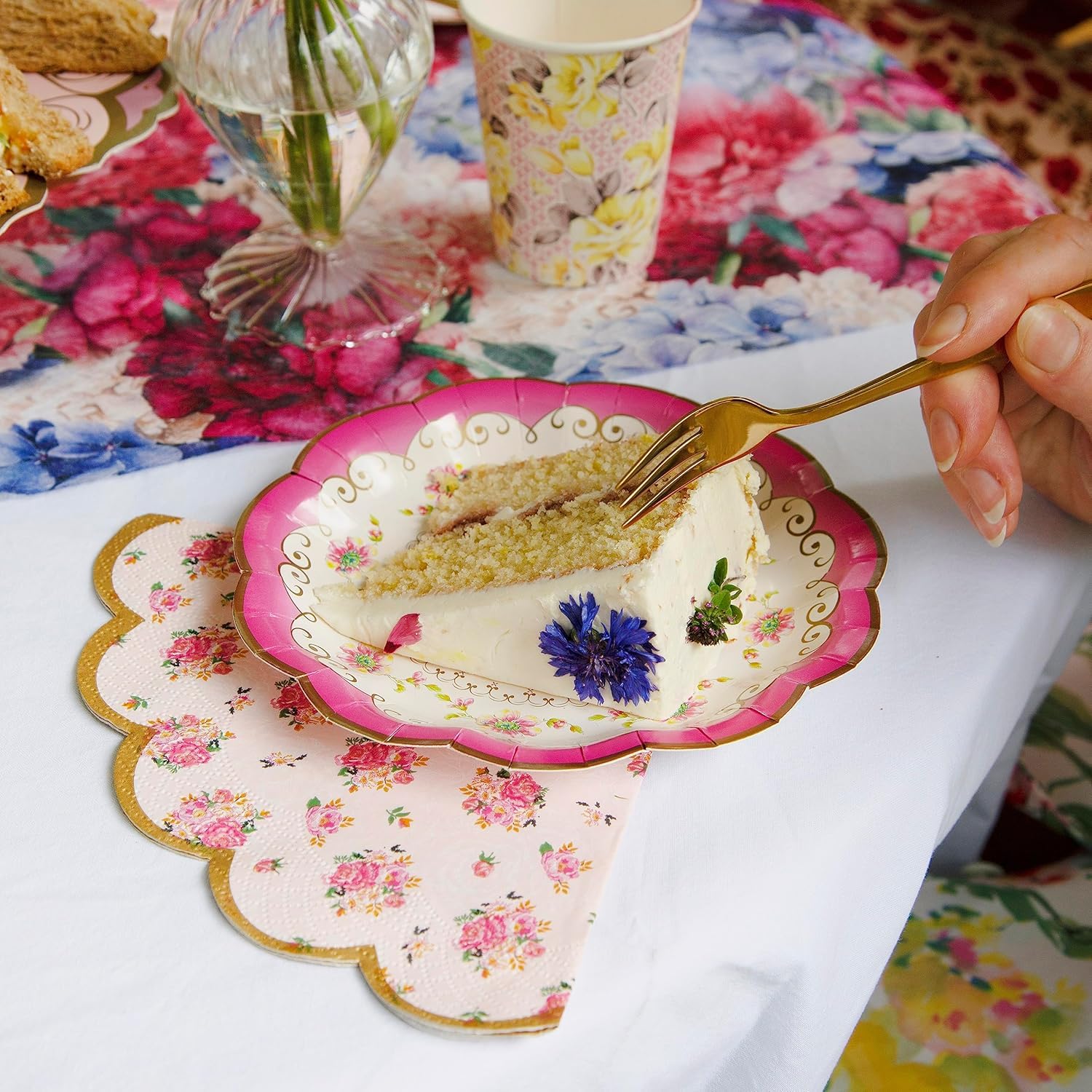 Talking Tables Pretty Floral Napkins - Pack of 50 | Pink Paper | 33cm Unfolded | Afternoon Tea & Partyware 7