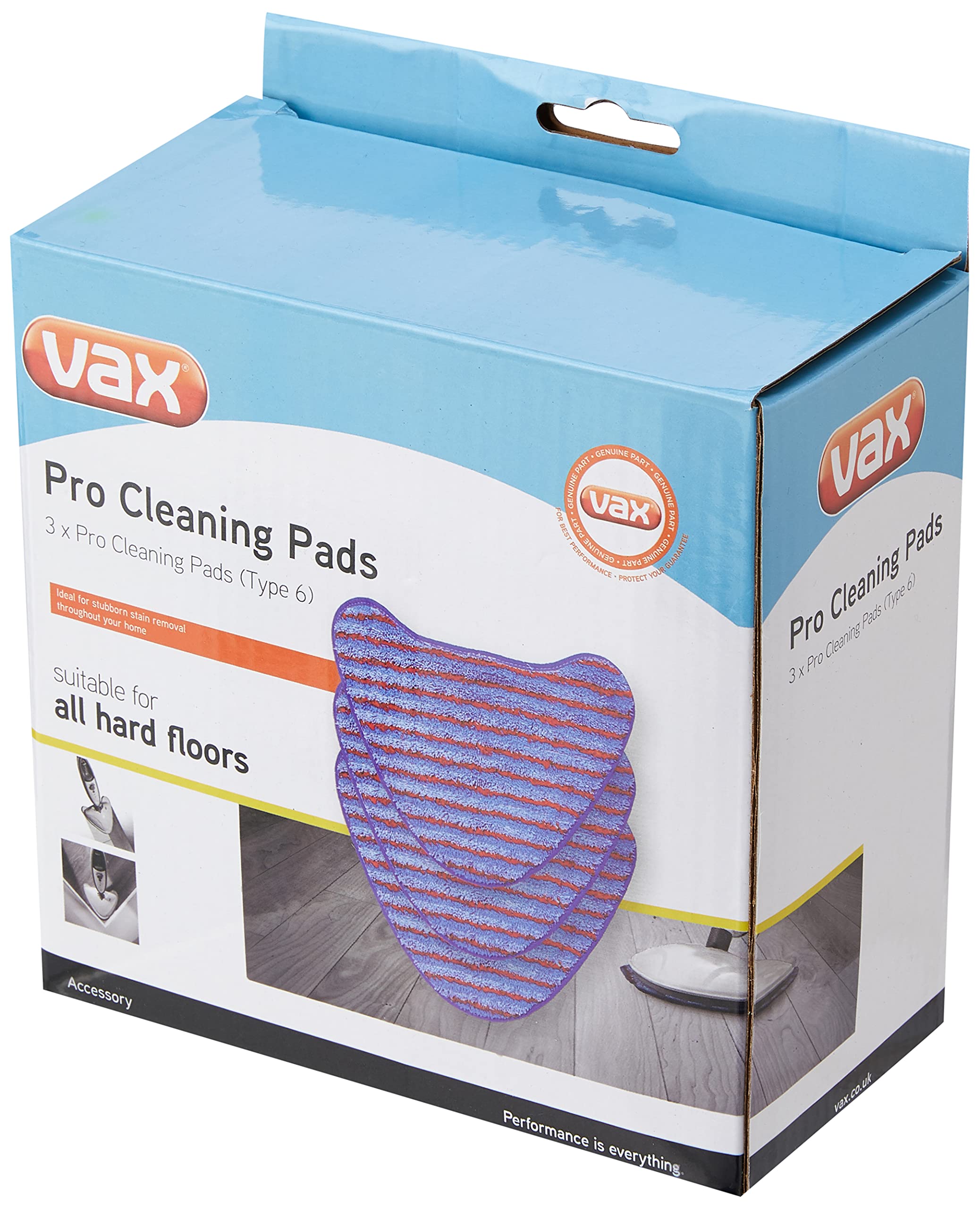 Vax Genuine Pro Cleaning Pads - Pack of 3 Blue Cloths for Steam Mops | Velcro-Fit 1