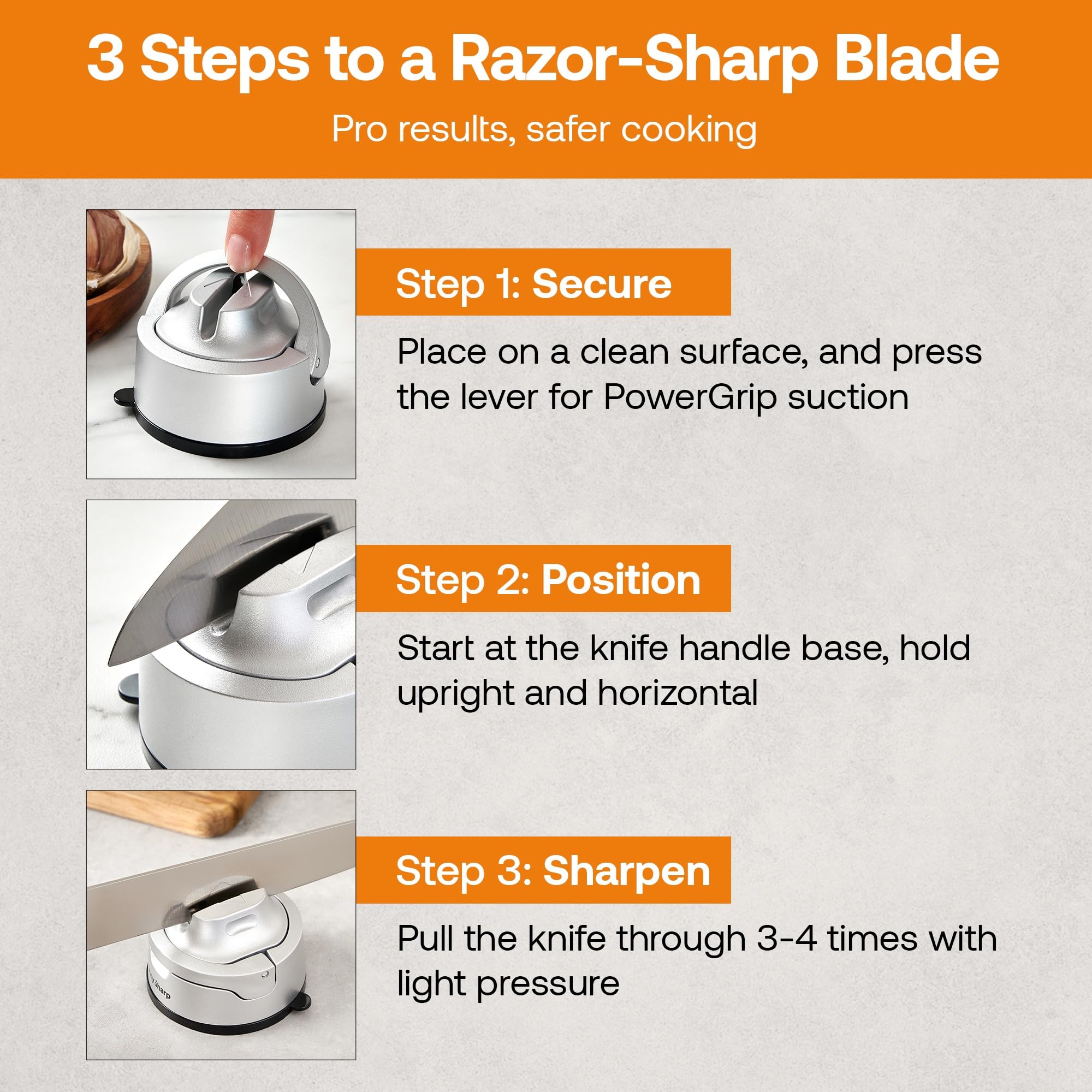 AnySharp Evo Knife Sharpener - Hands-Free Suction Base | Tungsten Carbide Edges | 2-Year Warranty 9
