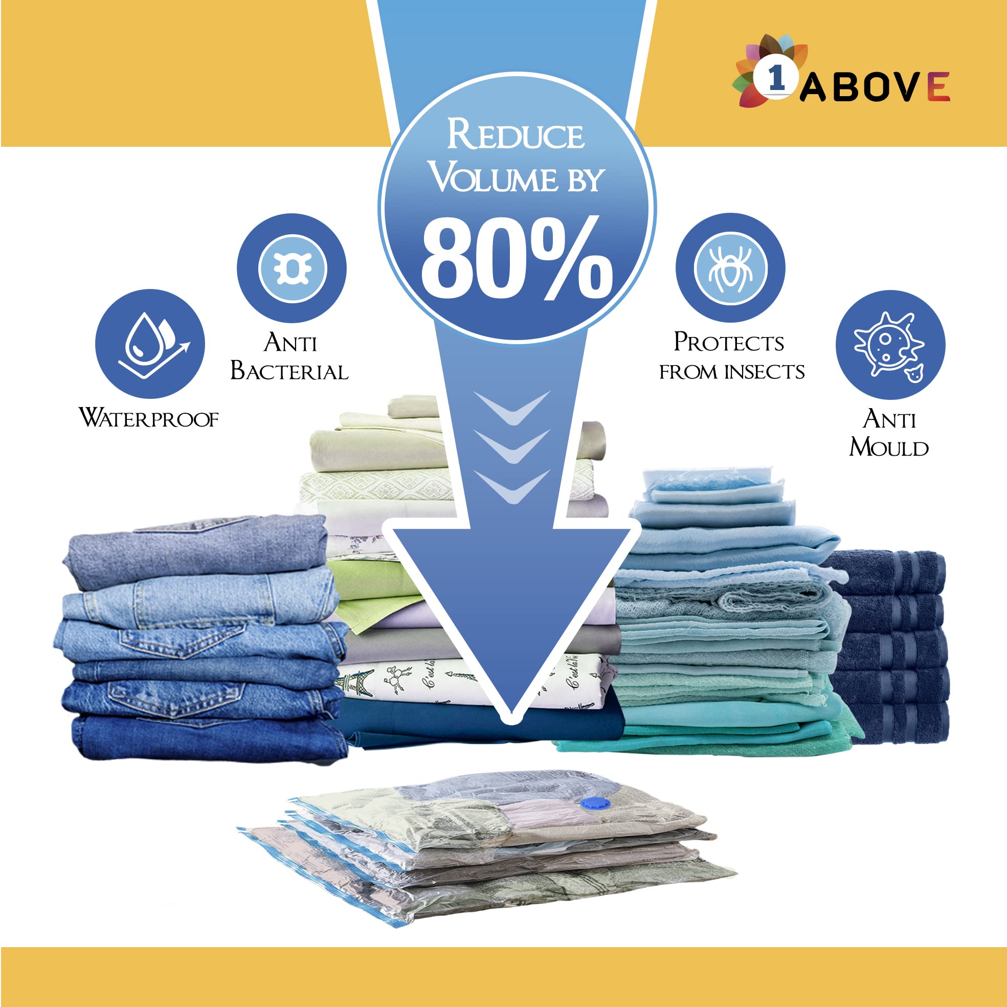 1ABOVE Pack of 6 Vacuum Space Saver Bags - Medium 50x70cm | Mould, Moisture & Bug Proof