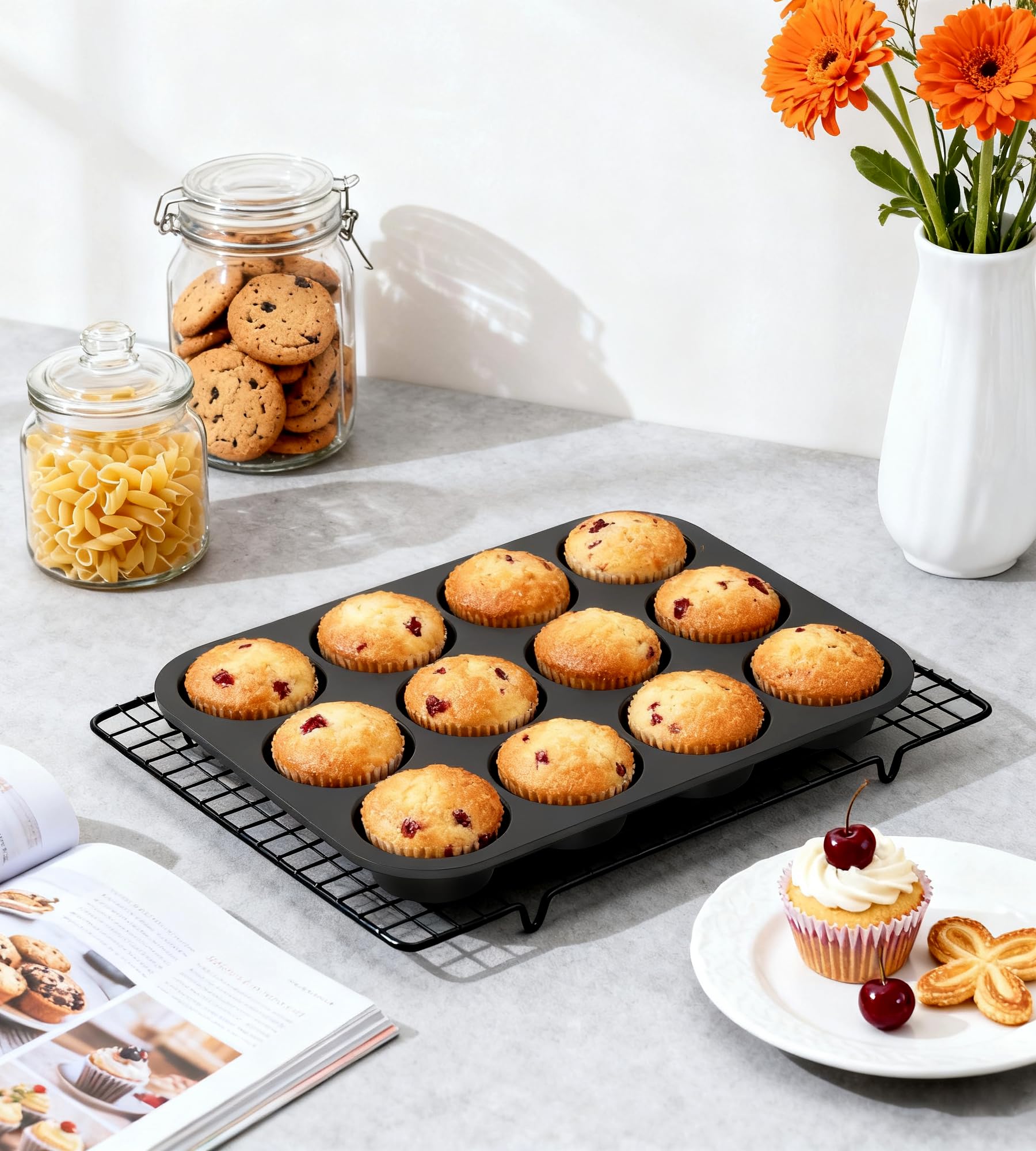 Ankway 12 Cup Muffin Tray - Metal Frame Stability, BPA Free Silicone, Non-Stick | Black 8