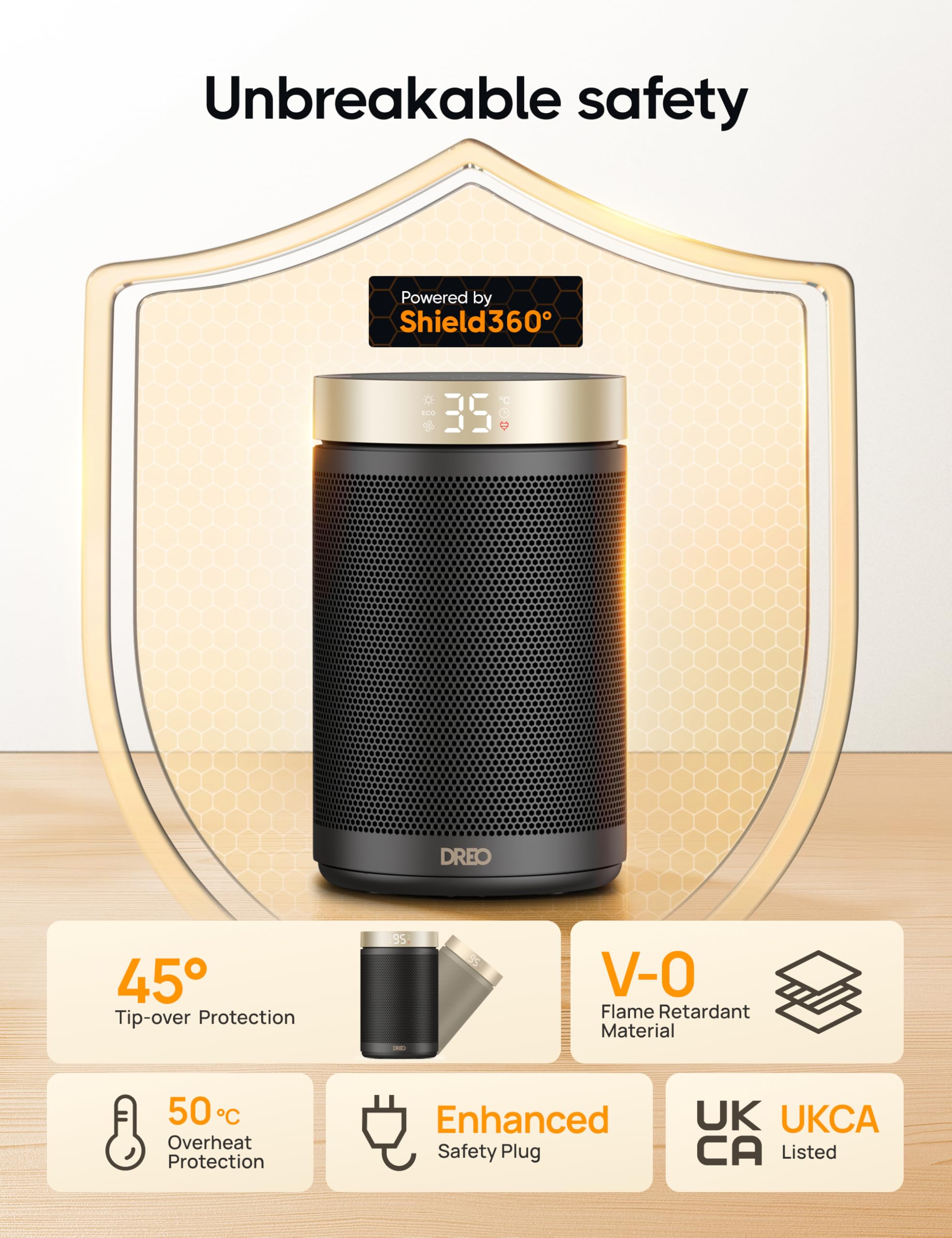 Dreo Electric Space Heater - 1500W, Silent Operation (34dB), Gold, Smart Thermostat Control 5