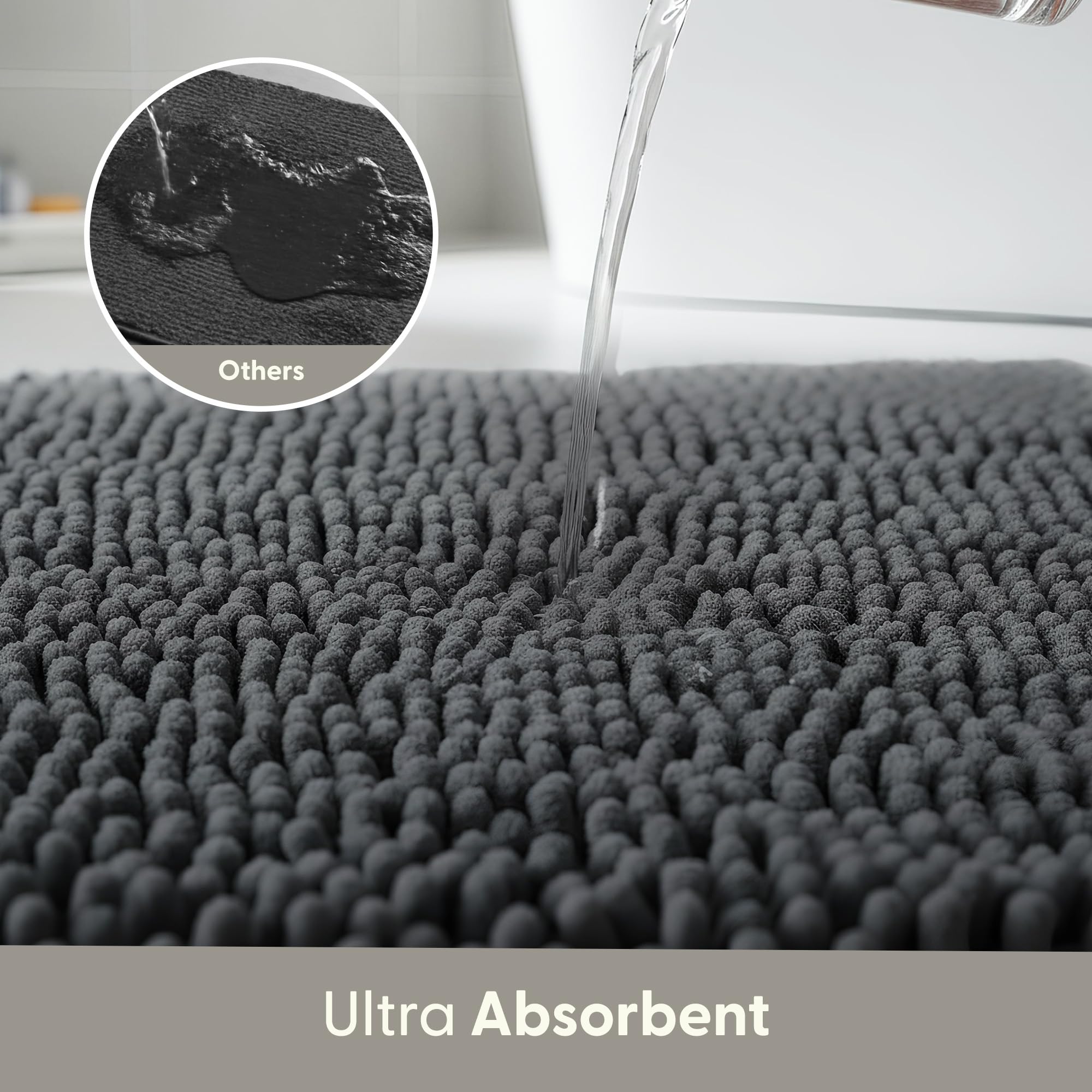 KEPLIN Non-Slip Microfibre Bath Mat - Soft Chenille, Quick-Dry, Grey | 50 x 80 cm 5