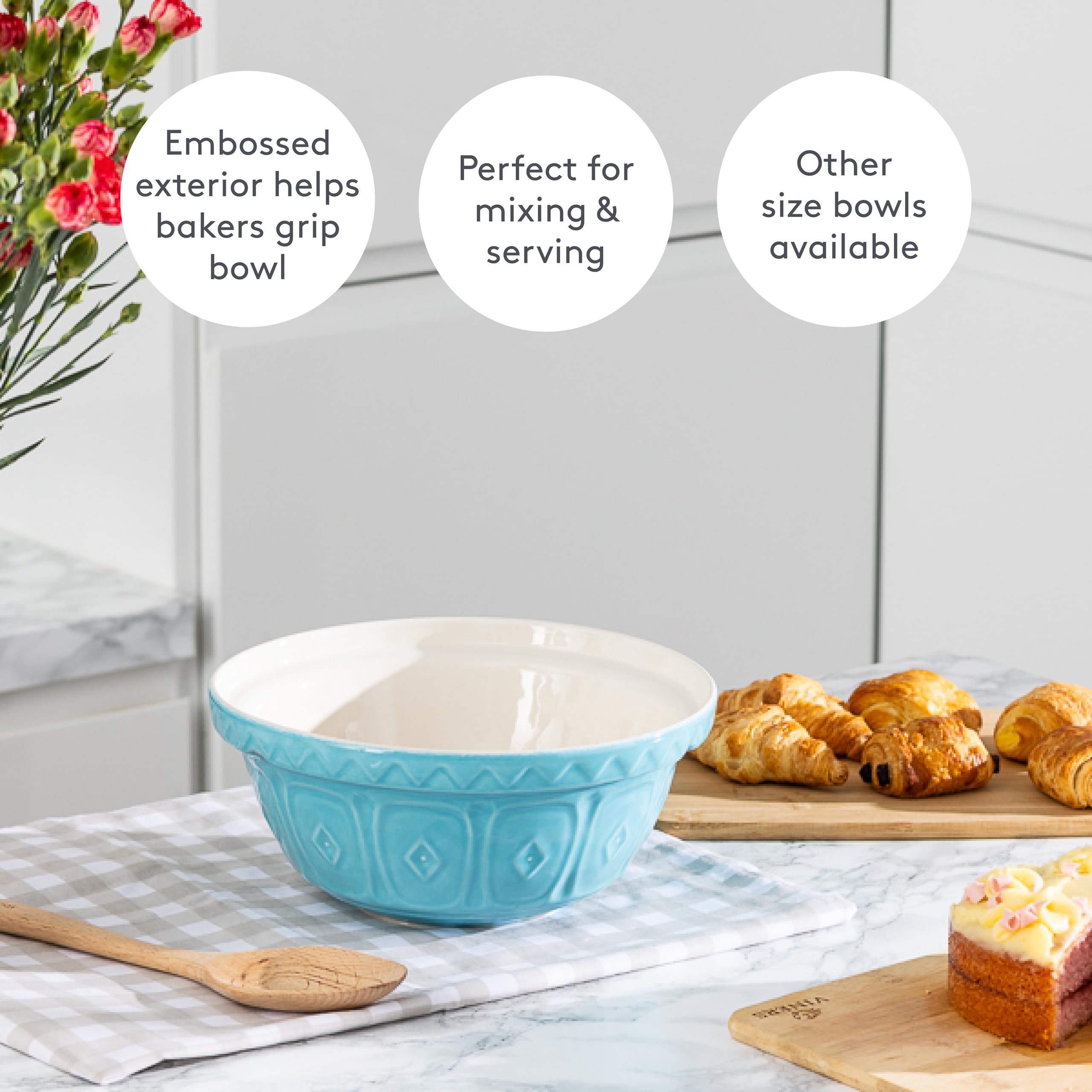 Mason Cash Colour Turquoise 2 Litre Mixing Bowl - Chip Resistant Earthenware | 24cm 5