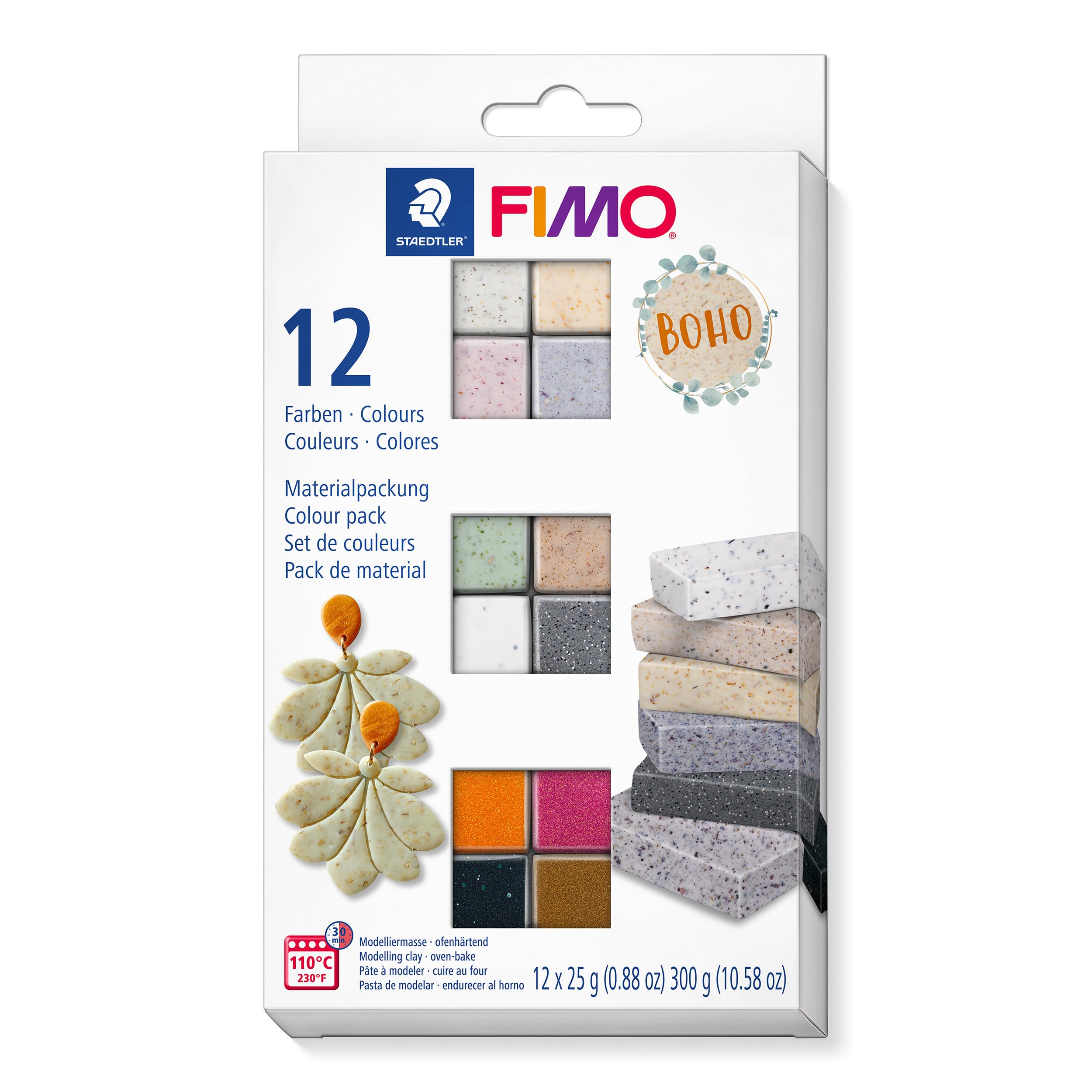 STAEDTLER FIMO Effect Oven-Hardening Polymer Modelling Clay - Boho Colours, 12 x 25g Blocks 1