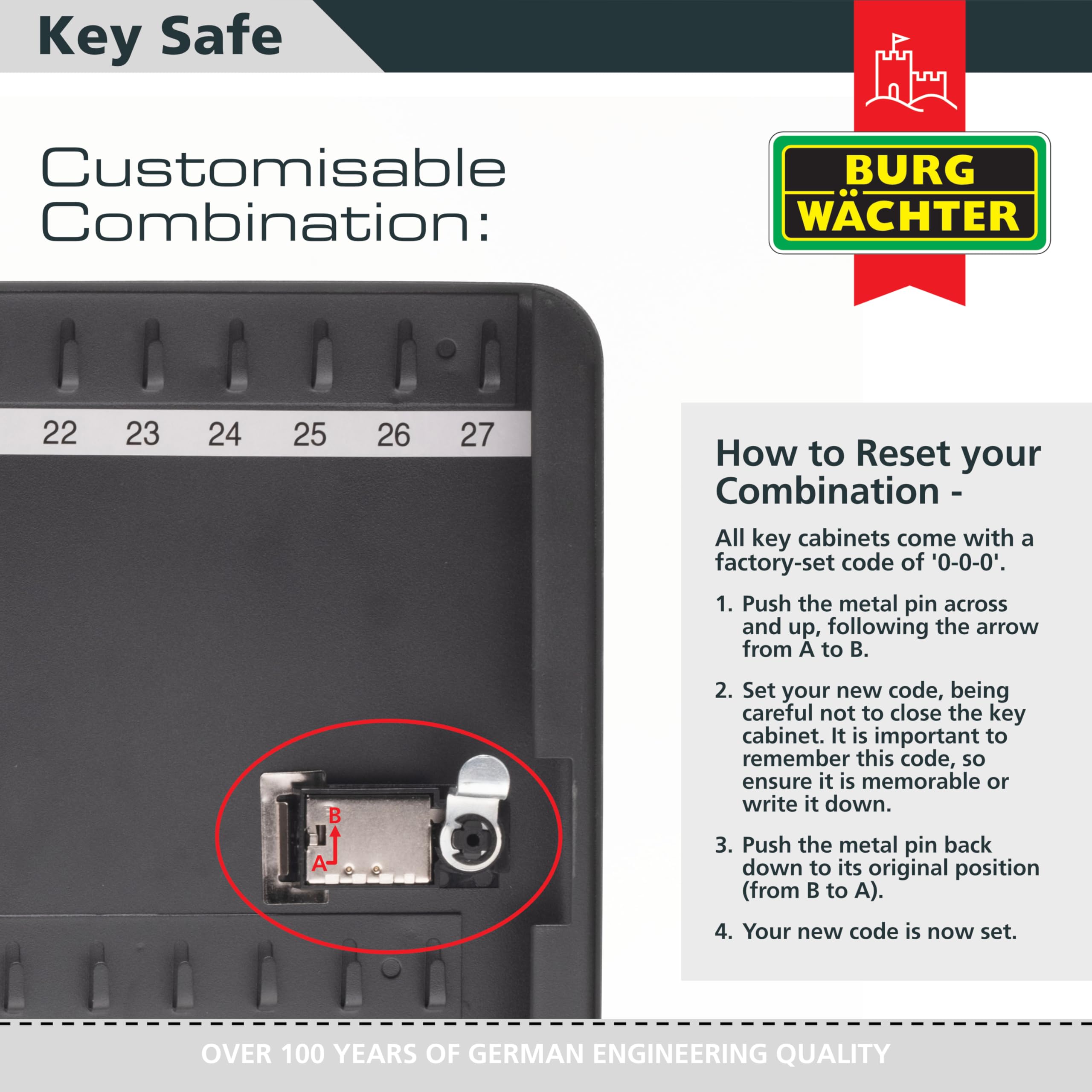 Burg-Wächter KC36C Wall Mountable Combination Key Cabinet - 36 Hooks | Matt Black Steel 4