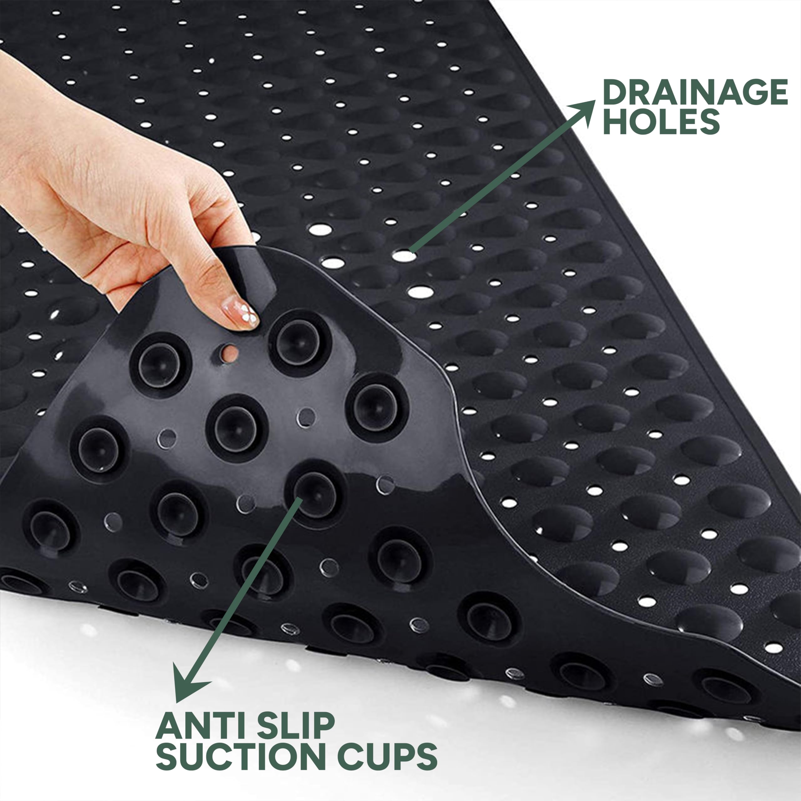 Zuvo Extra Long Non-Slip Bathtub Mat - 100 x 40cm Black PVC Anti-Mold 6