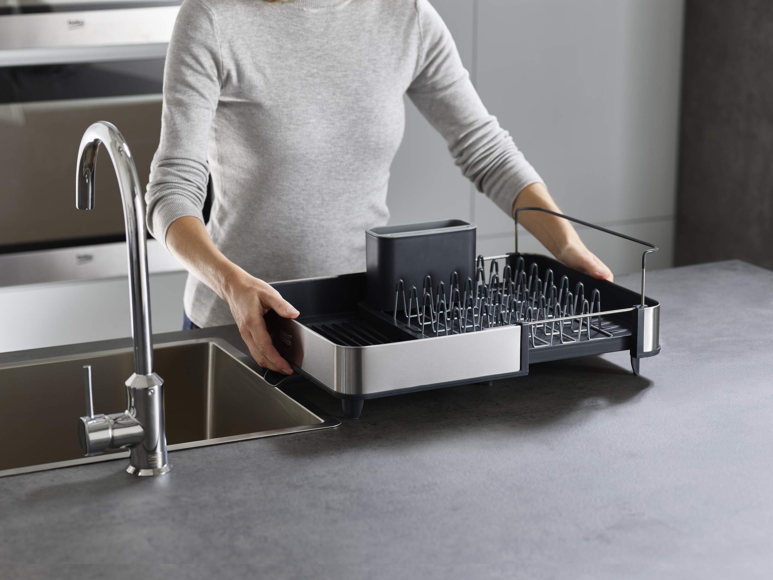 Joseph Joseph Rethink Your Sink Extendable Dish Drainer Rack with Soap Dispenser | Stainless Steel 6