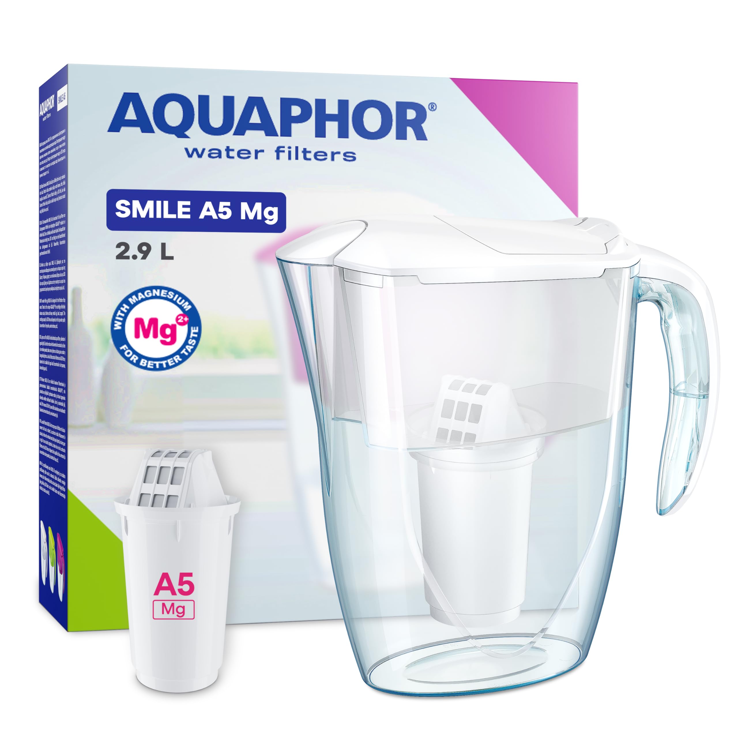 AQUAPHOR Water Filter Jug Smile - 2.9L Capacity, Space-Saving Fridge Door Fit, Lightweight 1