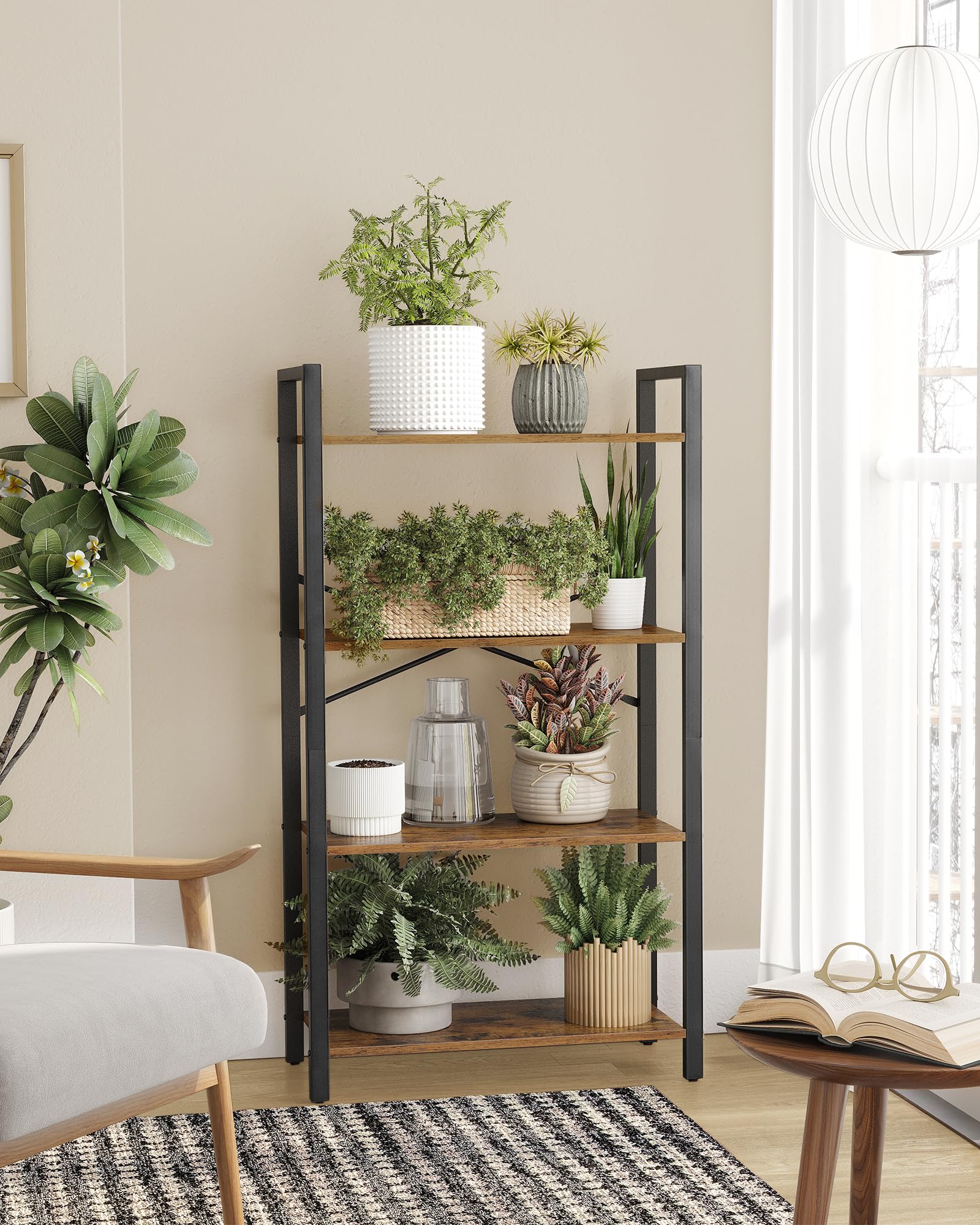 VASAGLE 4-Tier Bookshelf - Industrial Style Storage | Rustic Brown & Ink Black | 30 x 66 x 120 cm 7