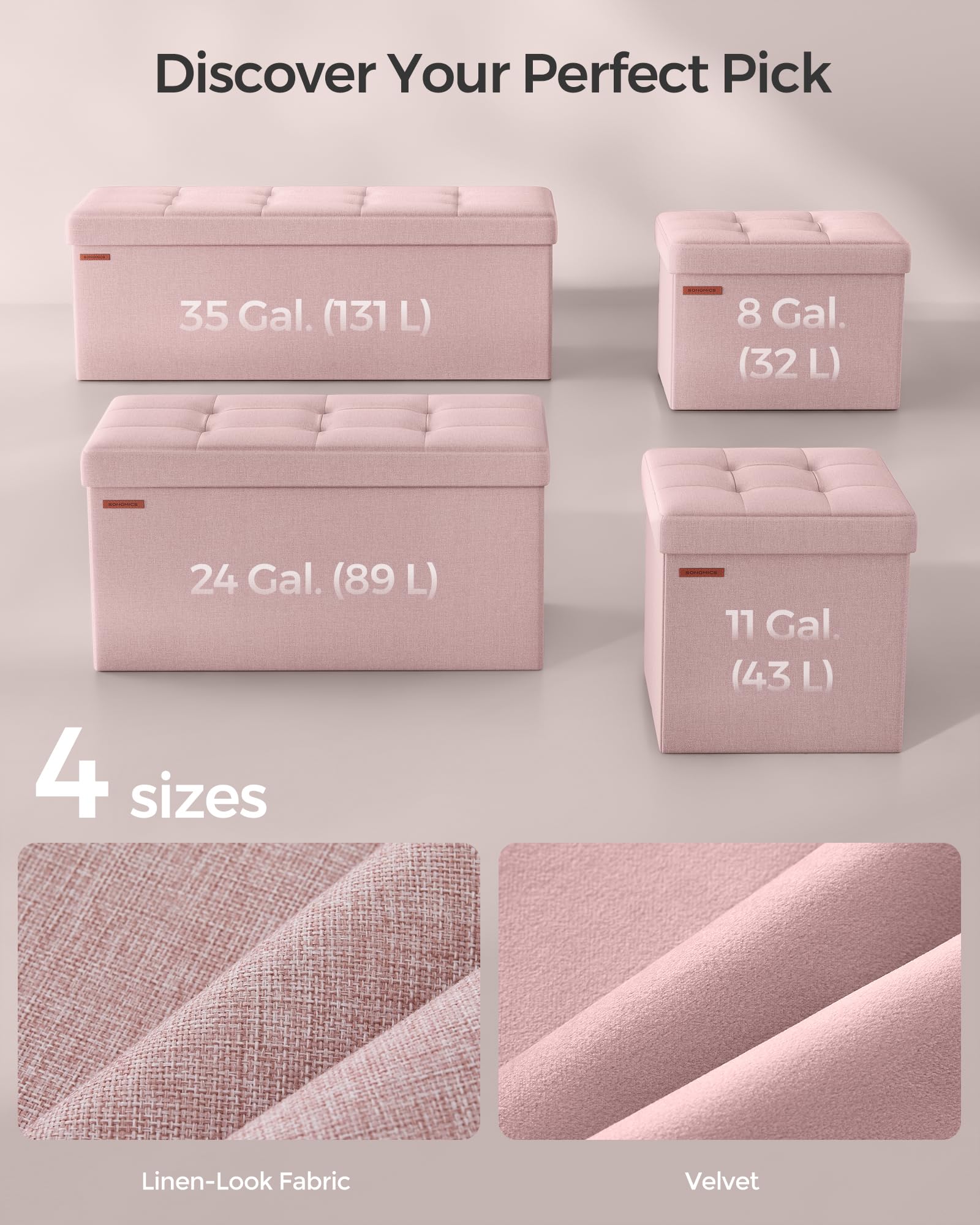 SONGMICS MAZIE Storage Ottoman Bench - 110 cm Folding Foot Rest | 131L Capacity | Jelly Pink 6