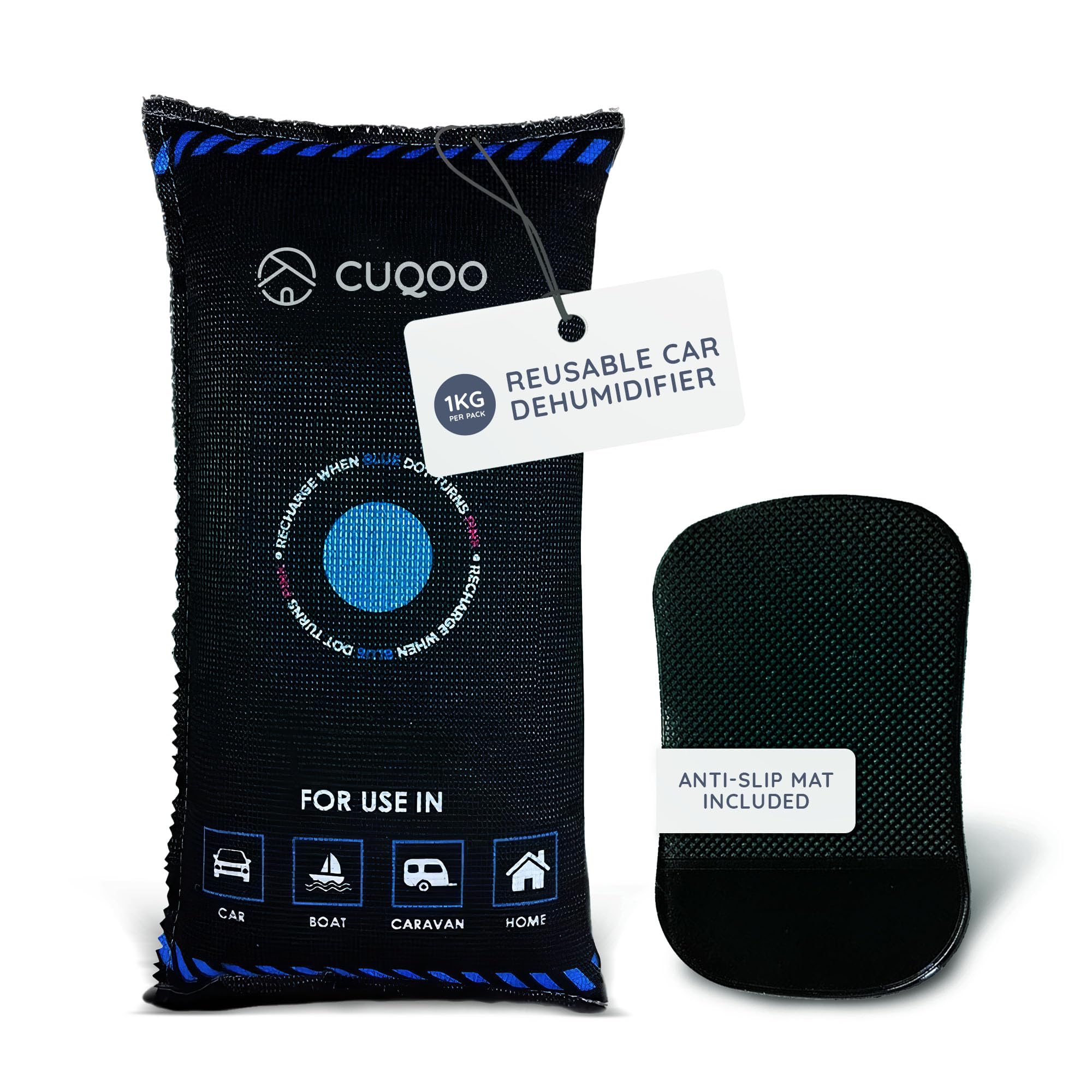 CUQOO 1KG Reusable Silica Gel Car Dehumidifier Bag with Anti-Slip Mat for Condensation & Damp 1