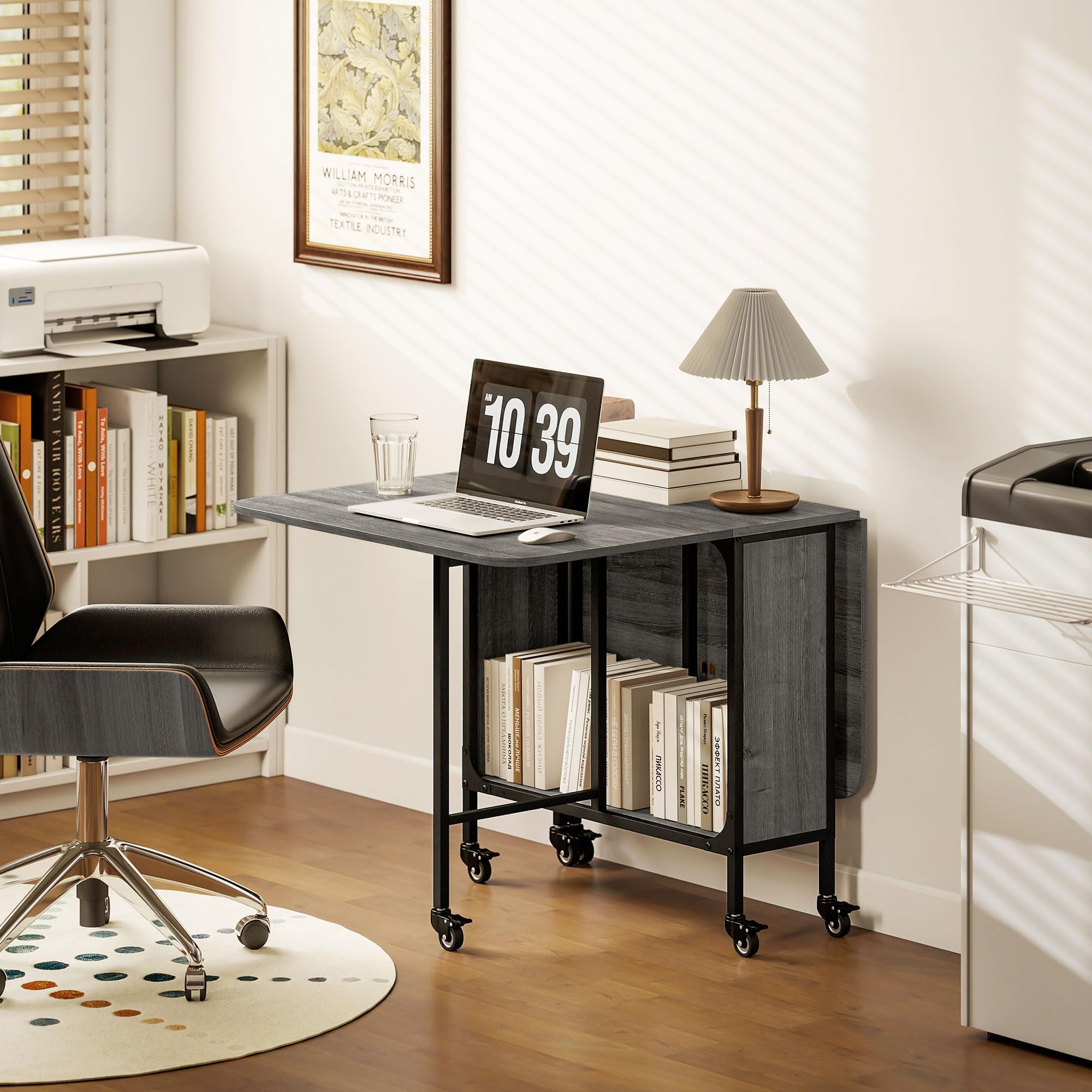 HOMCOM Mobile Drop Leaf Dining Table - Extendable, Foldable, with 6 Wheels & Storage | Grey 8