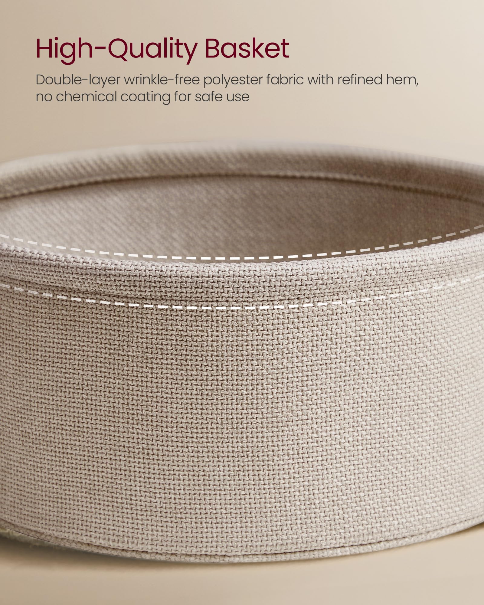 VASAGLE Round End Table - 45 cm Dia. Side Table with Beige Fabric Basket | Matte White Steel Frame 6