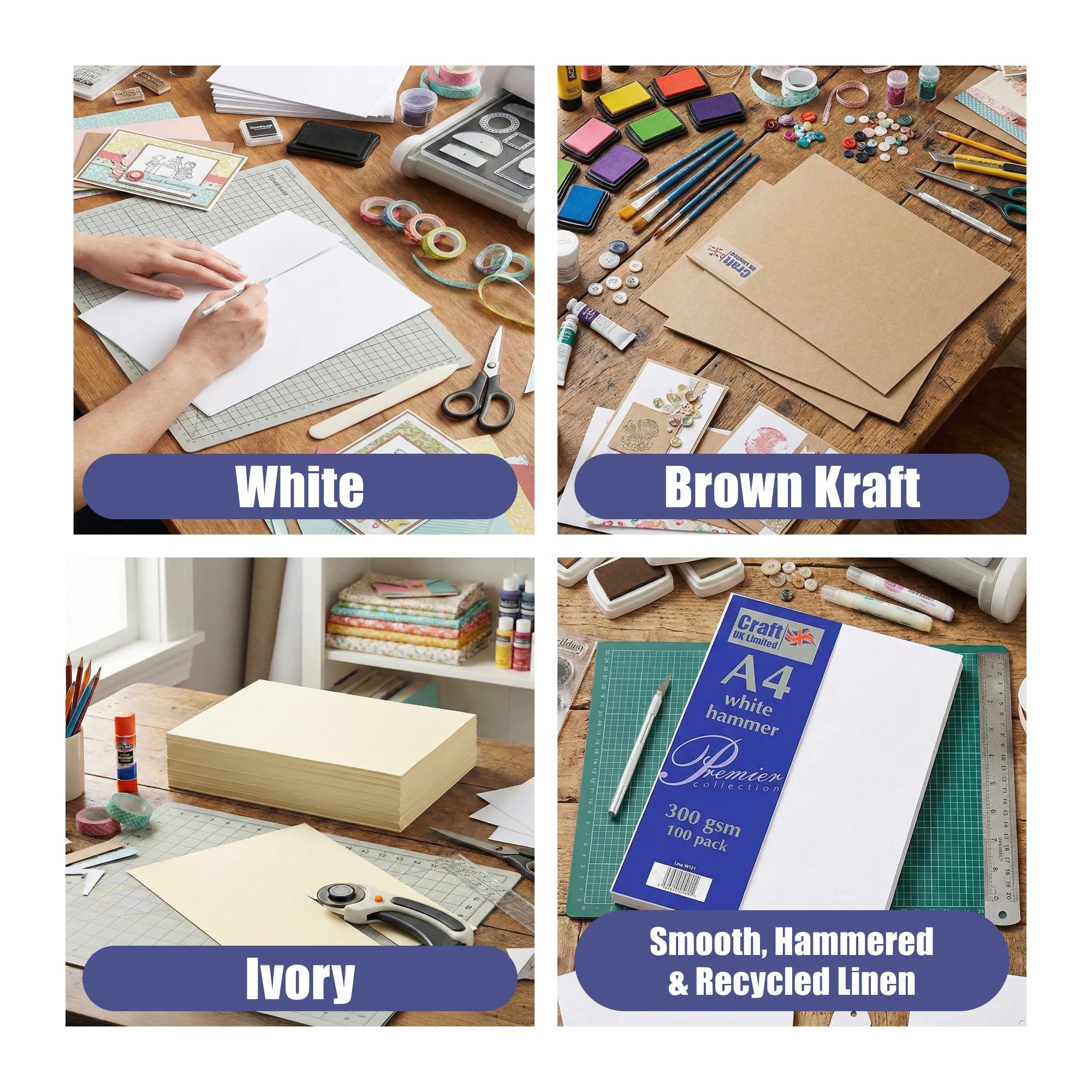 Craft UK Recycled Linen Cardstock Paper - 300gsm A4 White | Pack of 50 7