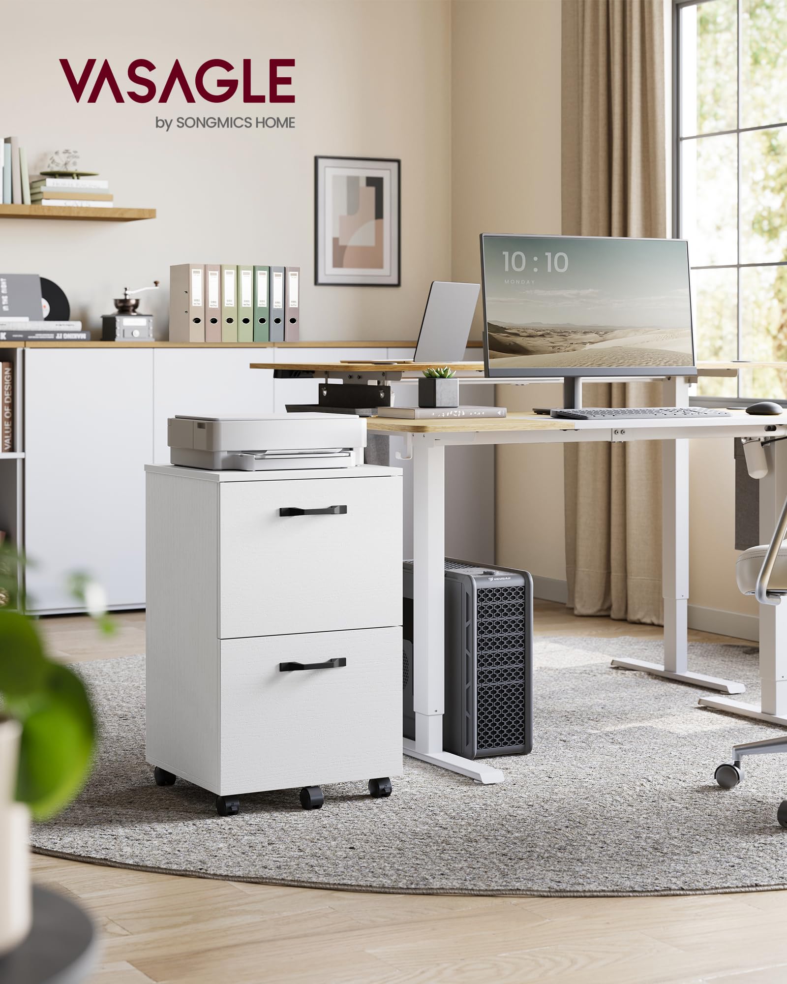 VASAGLE 2-Drawer Mobile File Cabinet - Rolling, Lockable, White | Fits A4/Letter Files