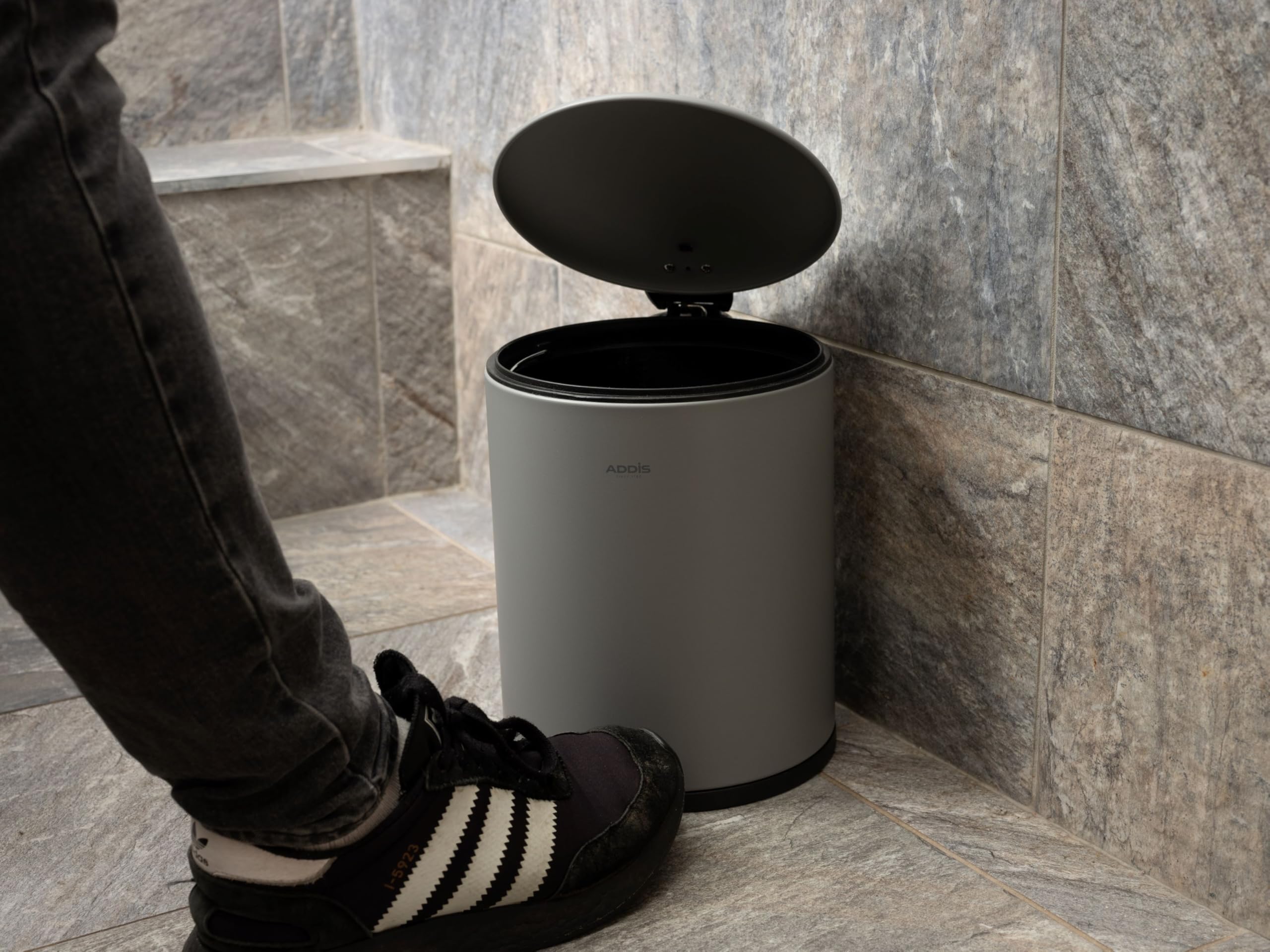 Addis 5L Bathroom Bin - Soft Close Pedal Operation | Compact Metal Design | Grey 7