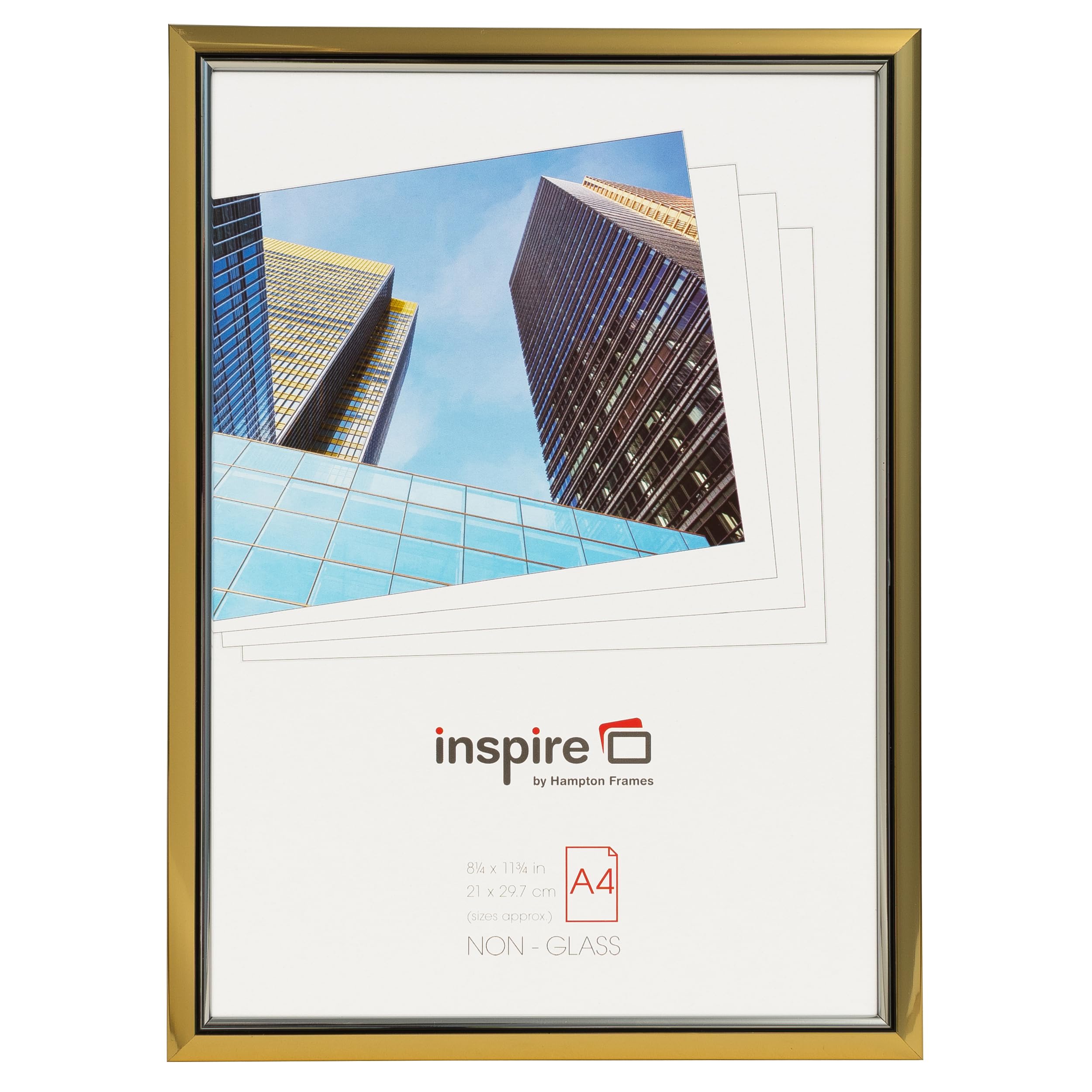 Hampton Frames EASY LOADER Document Frame | A4 (21x30cm) | Gold Plastic | Freestanding/Wall Mount