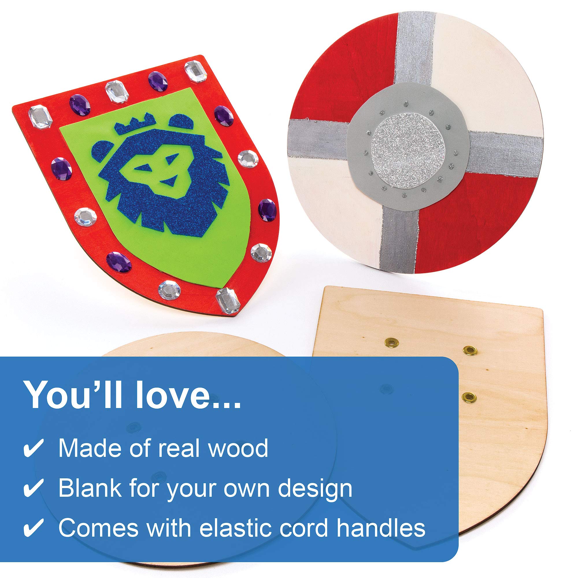 Baker Ross AW654 Wooden Shields for Kids Crafting | Pack of 2 | 25-30 cm Plywood 3