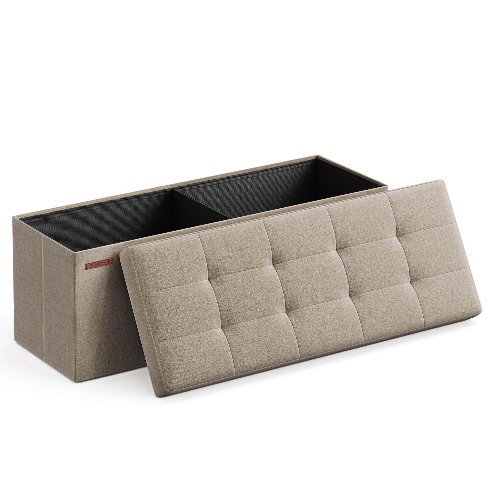 SONGMICS MAZIE Storage Ottoman Bench - 110 cm Folding Foot Rest | 131L Capacity | Camel Brown 1