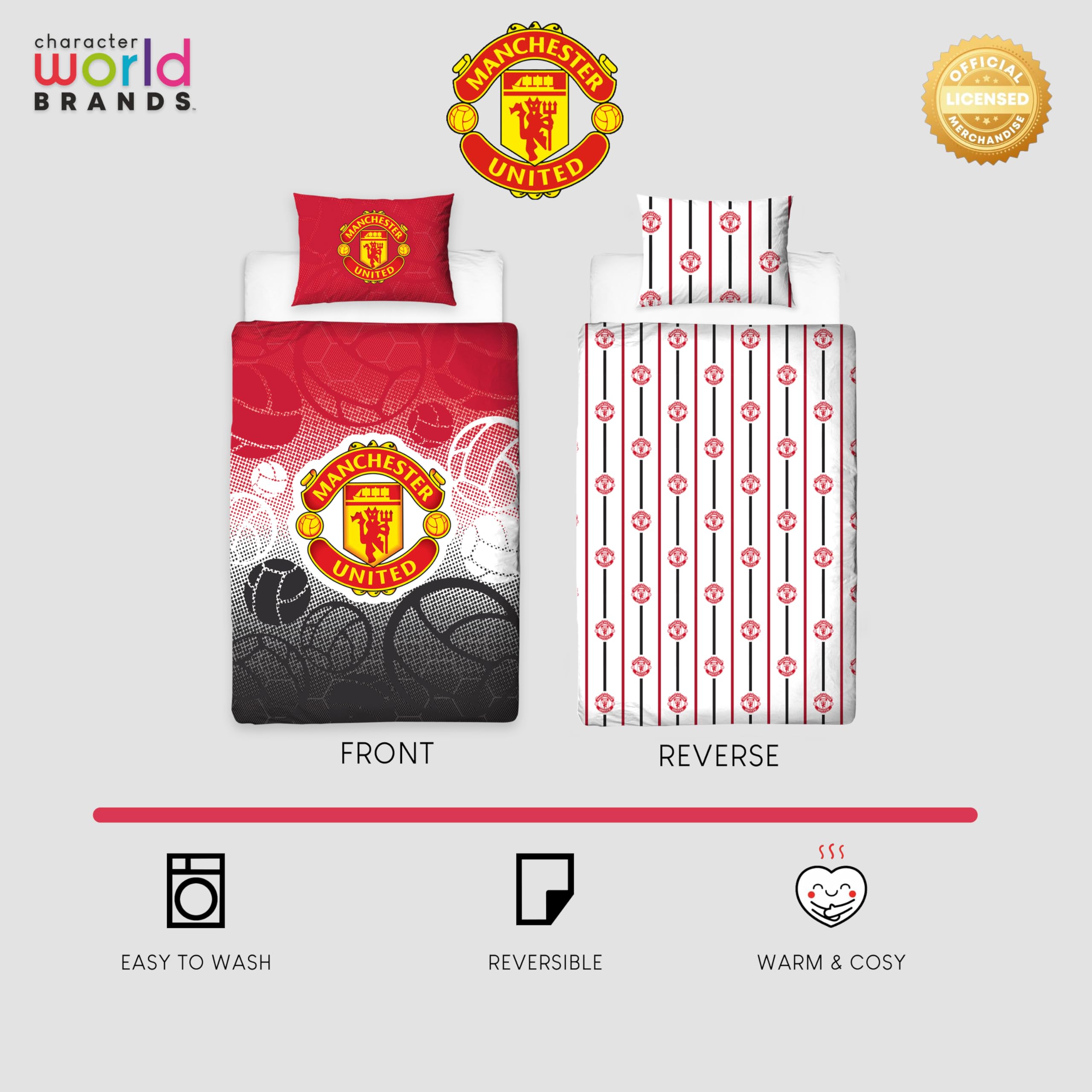 Manchester United FC Official Reversible Single Duvet Cover Set | Polycotton | 2 Pieces 7