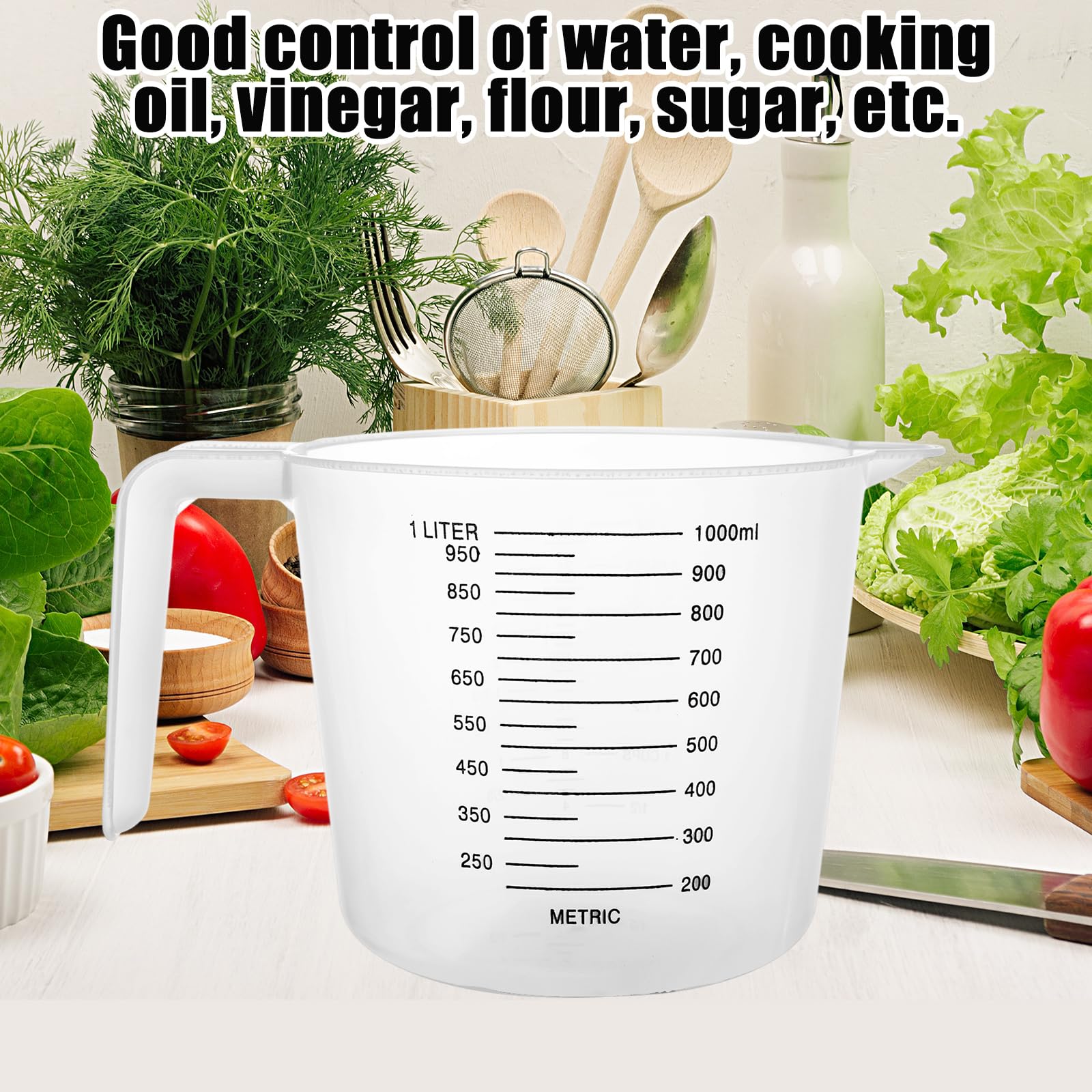 ASelected 3 Pack 1 Litre Plastic Measuring Jugs - Clear, Lightweight, Double Scale 4
