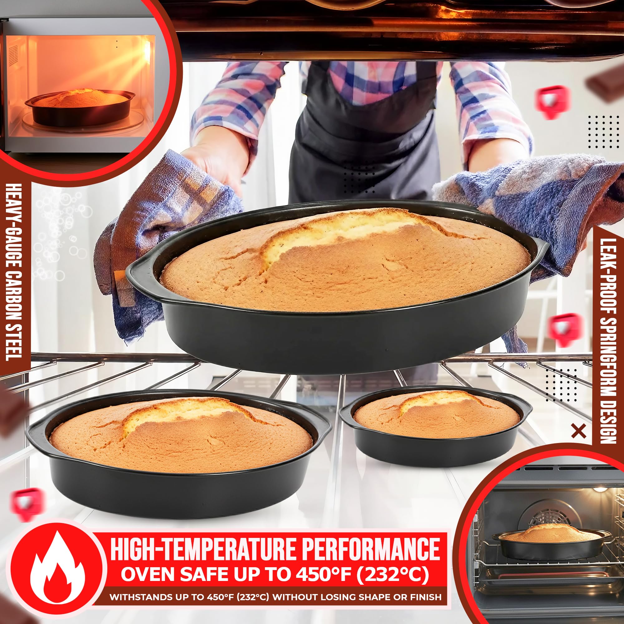 G4GADGET 8 Inch Round Cake Tin | Non-Stick Carbon Steel Baking Pan for Cakes and Cheesecakes 7
