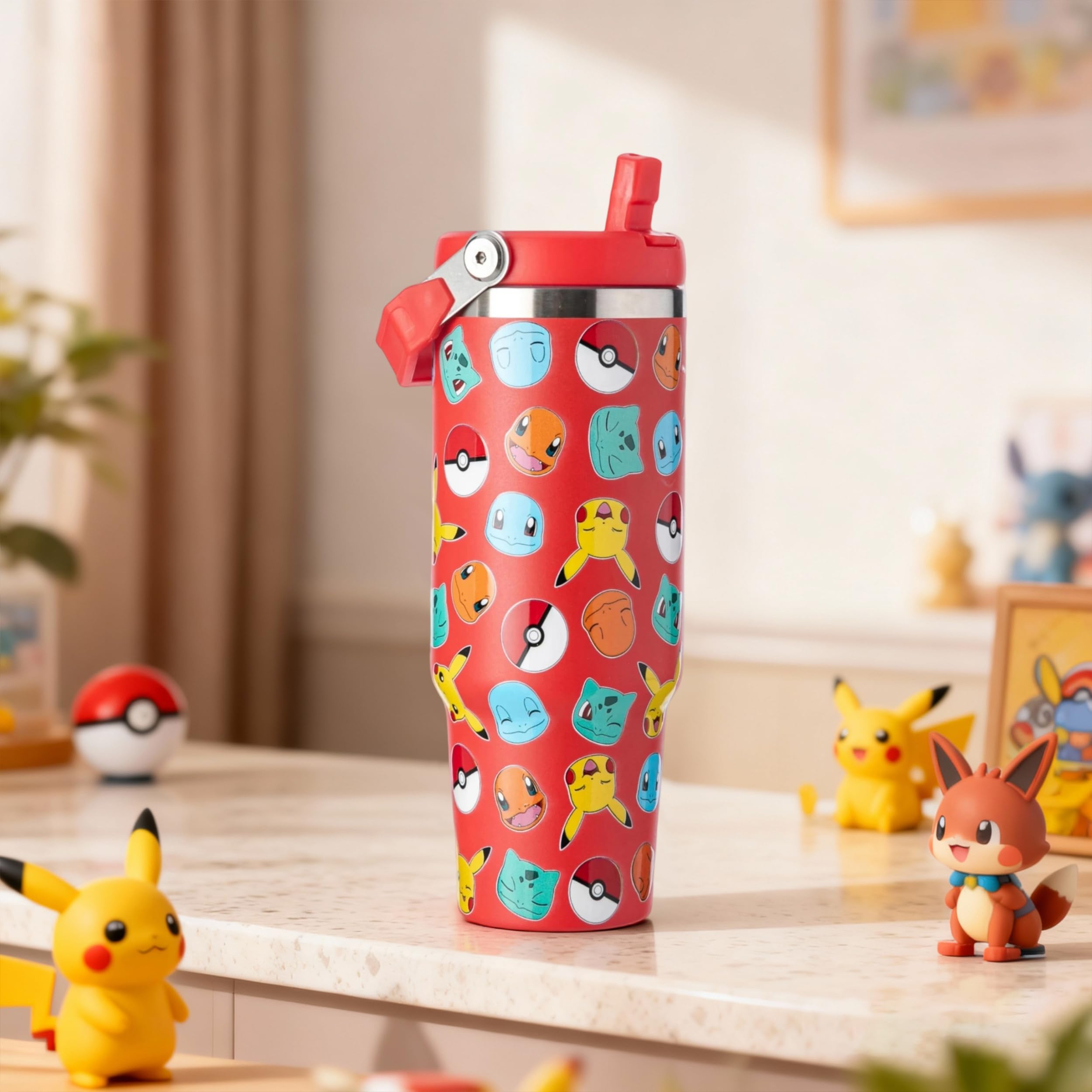 HOX Pokémon Stainless Steel Tumbler - 850ml Capacity | Keeps Cold 17 Hrs | Handle 8
