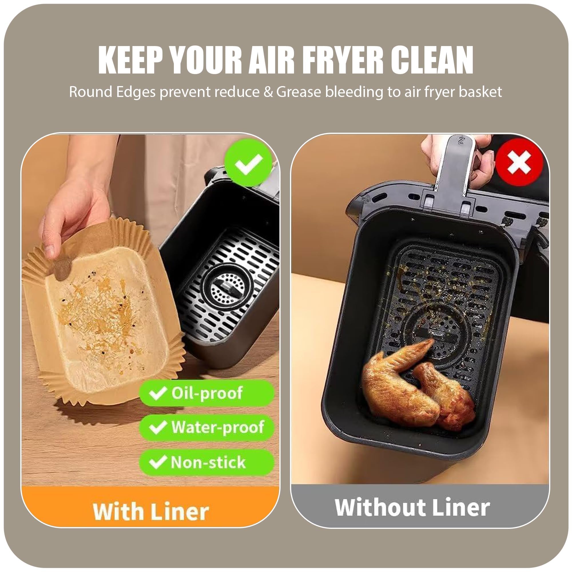 Roe Tenpo Air Fryer Liners - 100Pcs Disposable Non-Stick Parchment Paper for Dual Zone Fryers | 5.5 x 8.7 Inch 6