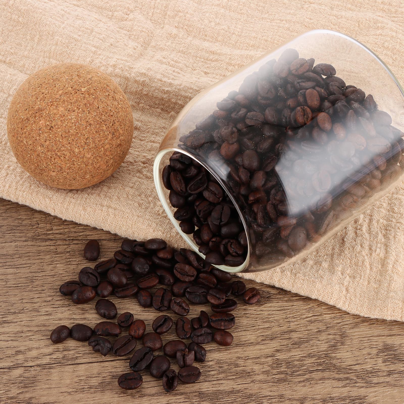 ASelected 3 Pcs Glass Storage Jar with Cork Ball Lid 500ML for Coffee, Tea, Spices | Air Tight 3