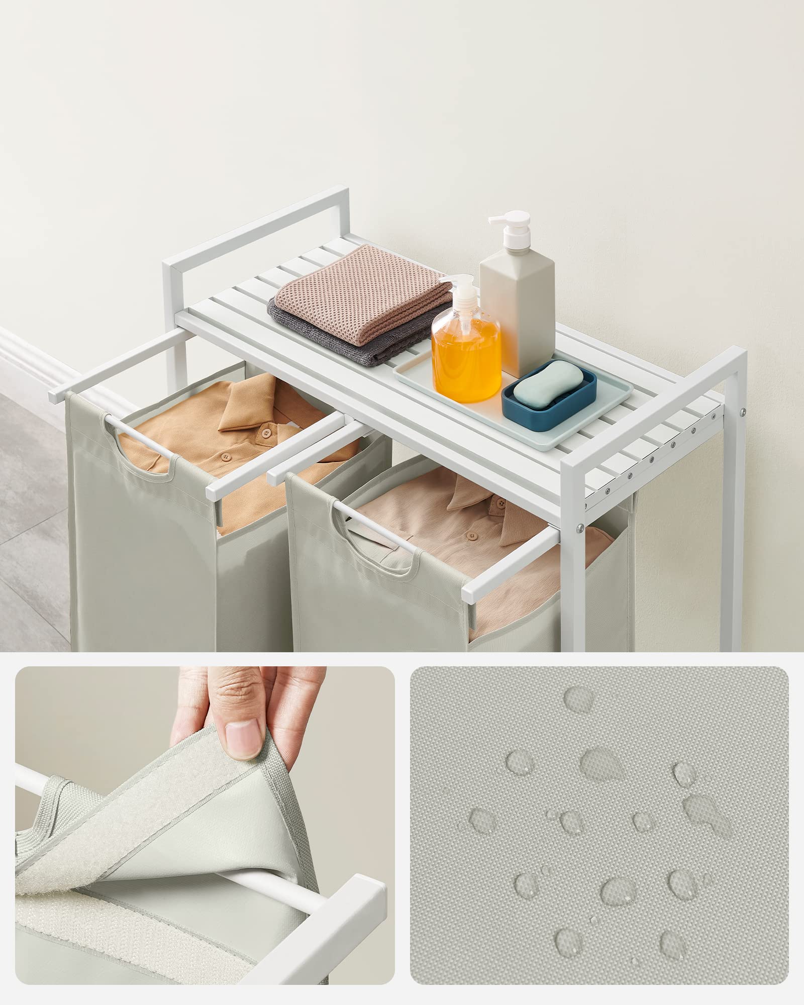 VASAGLE 2-Compartment Laundry Basket Hamper with Pull-Out Liners and Storage Shelf | 92 L Capacity 4