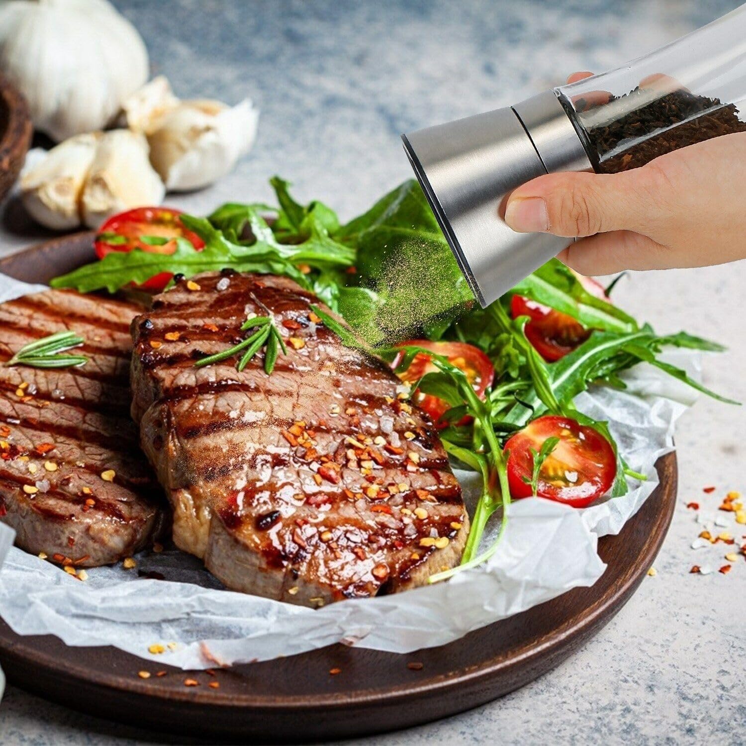 REQUISITE NEEDS Salt & Pepper Grinder Mill Set - Brushed Stainless Steel Finish | Adjustable Coarseness | 2 Mills 7