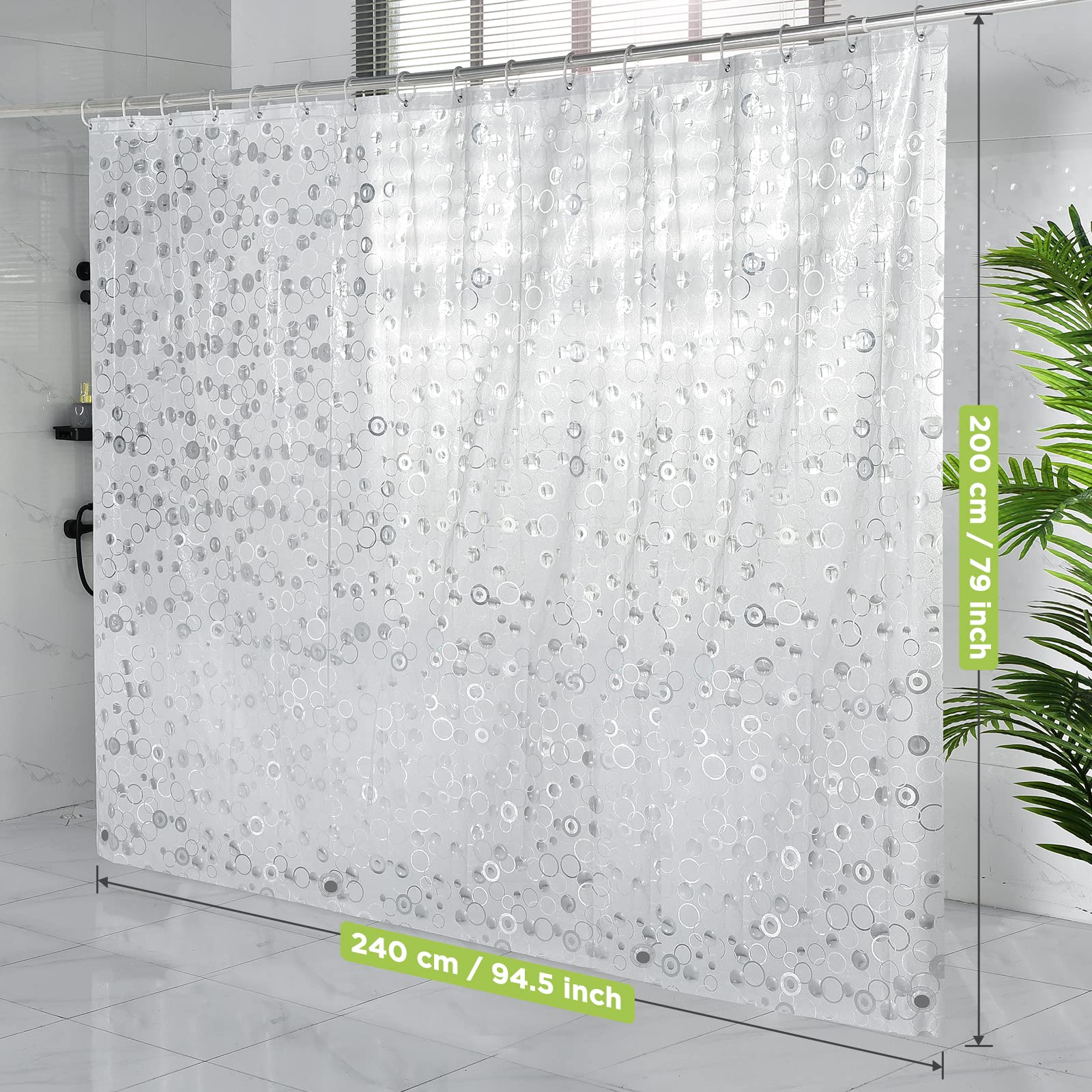 OTraki Waterproof EVA Shower Curtain - Semi-Sheer Frosted | Extra Wide 94.5" x 79" | Weighted Hem 6