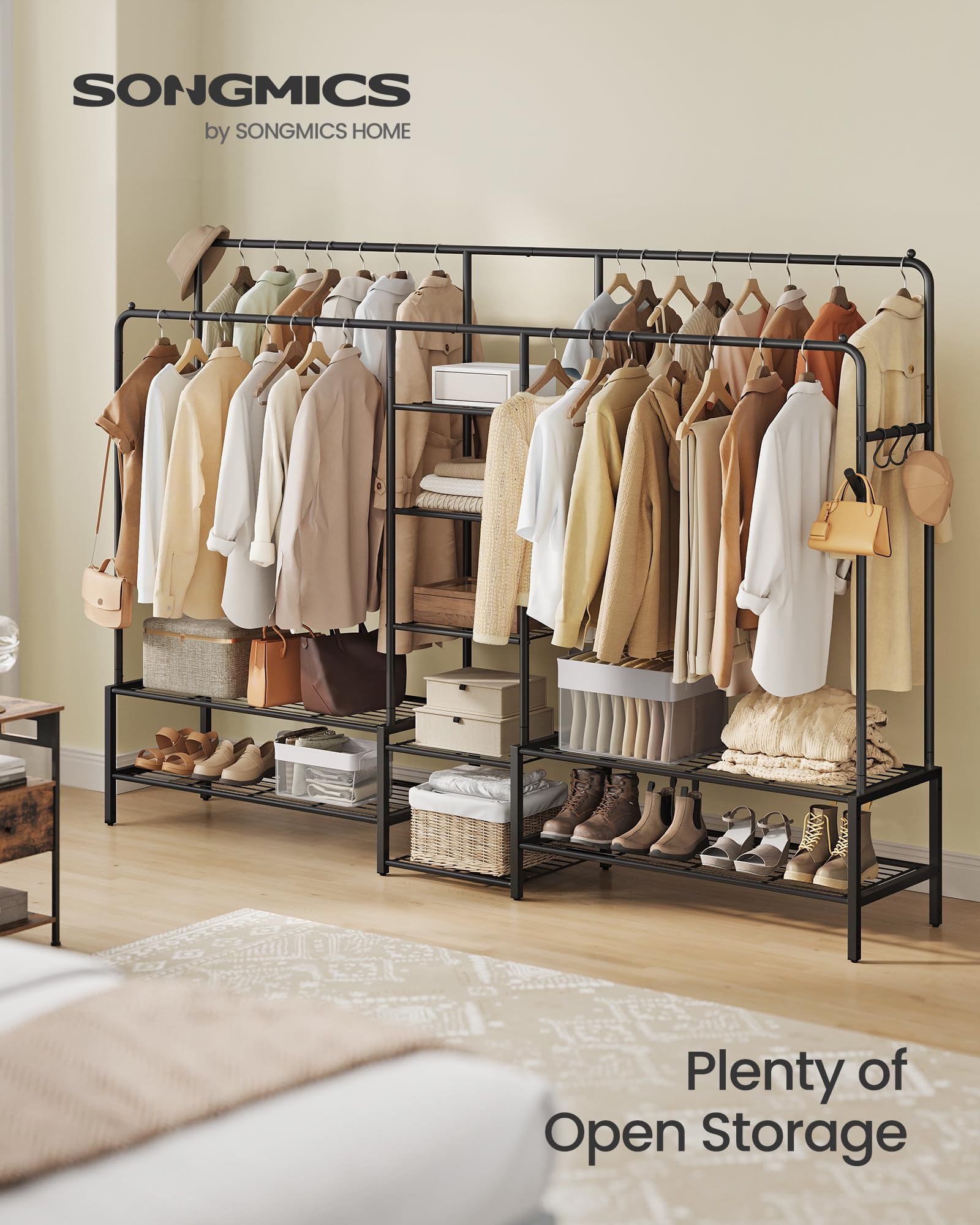 SONGMICS Open Wardrobe Clothes Rack - 4 Rails, 9 Shelves | Alloy Steel | Black 2
