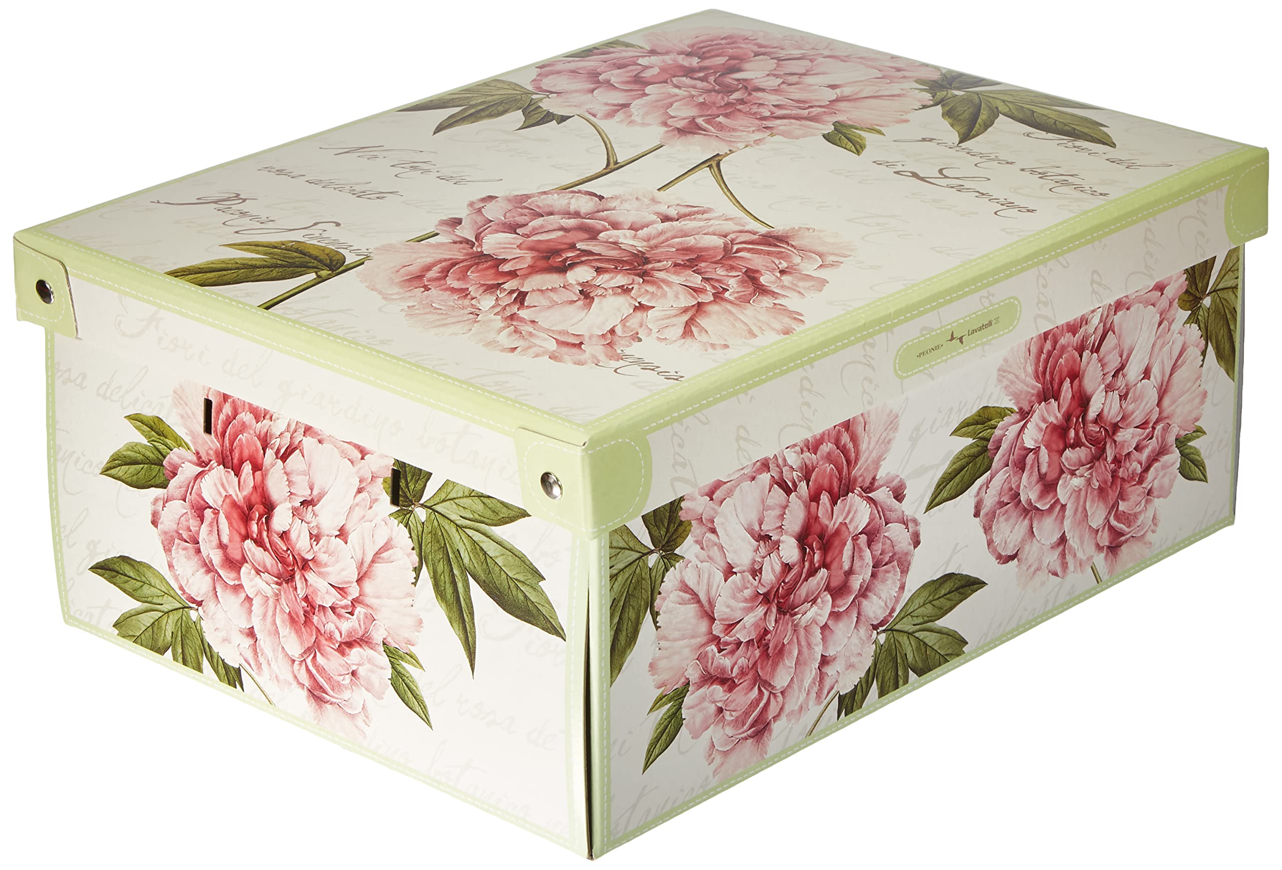 Lavatelli Peonies Cardboard Storage Box with Lid | 42cm L x 32cm W | Stackable | Made in Italy 1