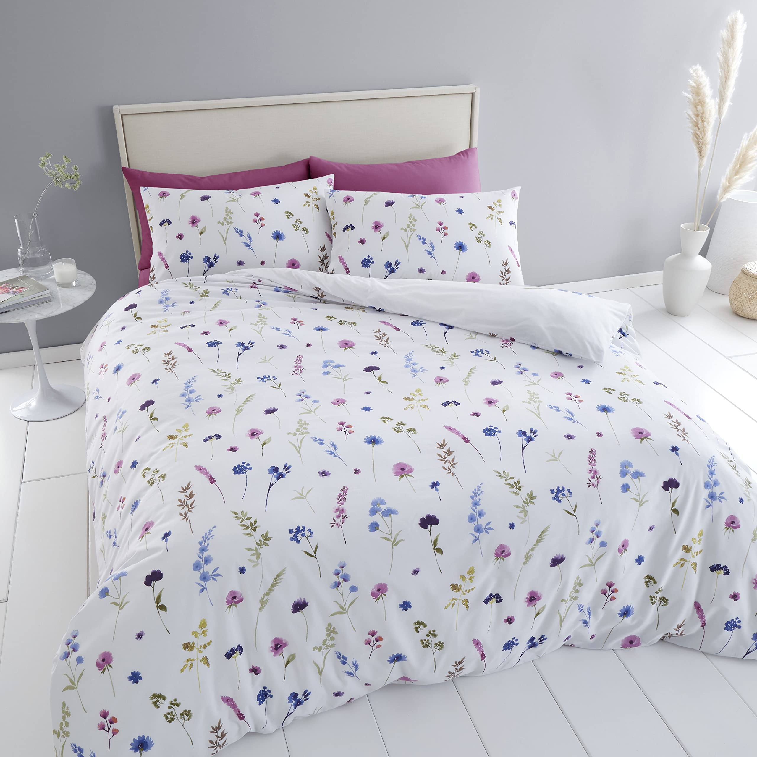 Catherine Lansfield Countryside Floral Single Duvet Cover Set | 52% Polyester 48% Cotton | Pink/Blue 2