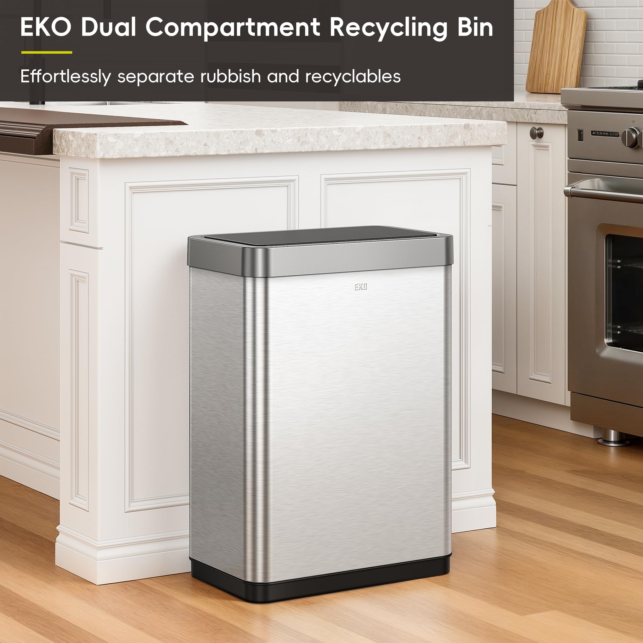 EKO Mirage X Automatic Sensor Kitchen Bin - 40L Dual Compartment Recycling | Stainless Steel 2